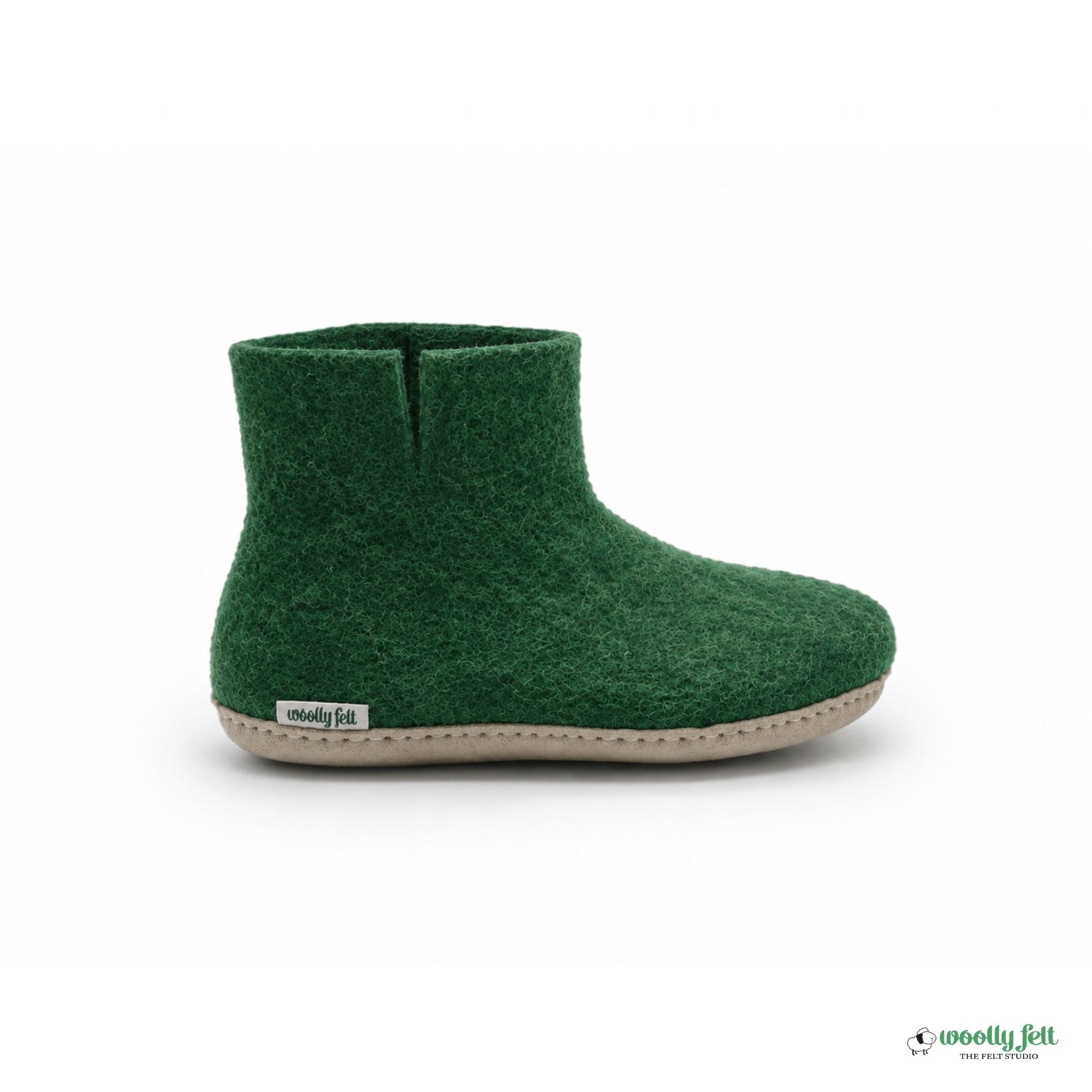 Forest Green Handmade Wool Felt Indoor Boot with Leather Sole