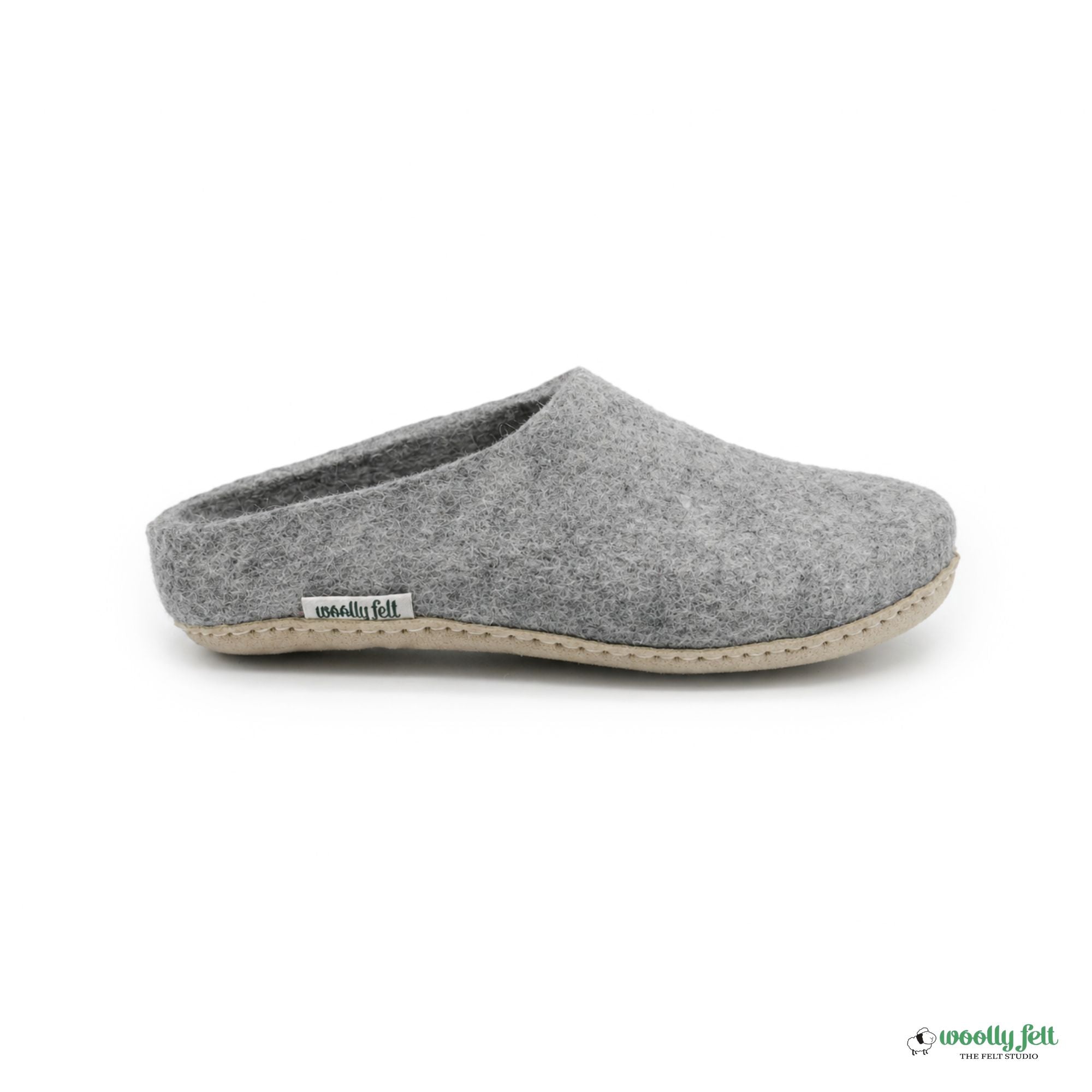 Natural Grey Handmade Wool Felt Indoor Slipper with Leather Sole