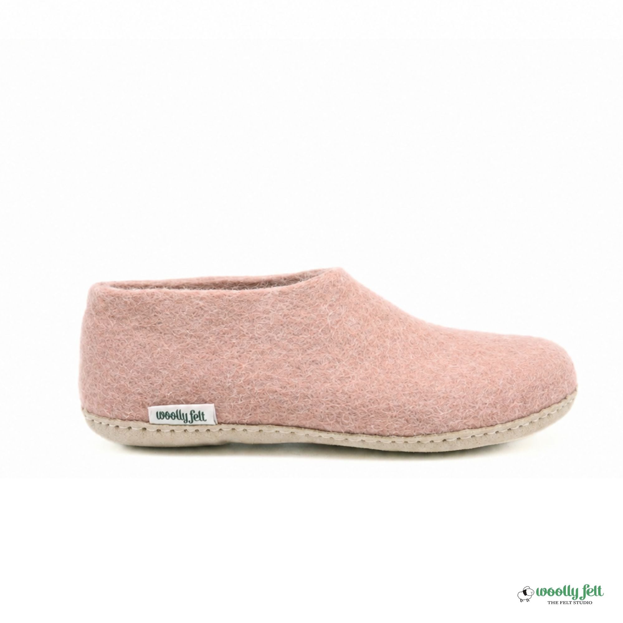 Rose Pink Handmade Wool Felt Indoor Shoes with Leather Sole