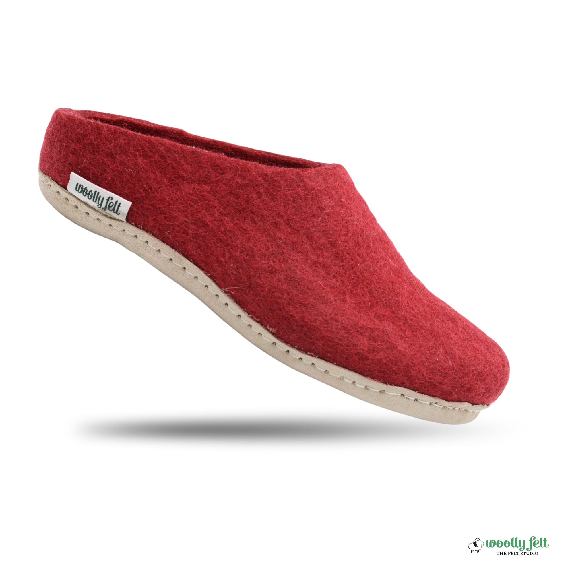 Maroon Handmade Wool Felt Indoor Slipper with Leather Sole