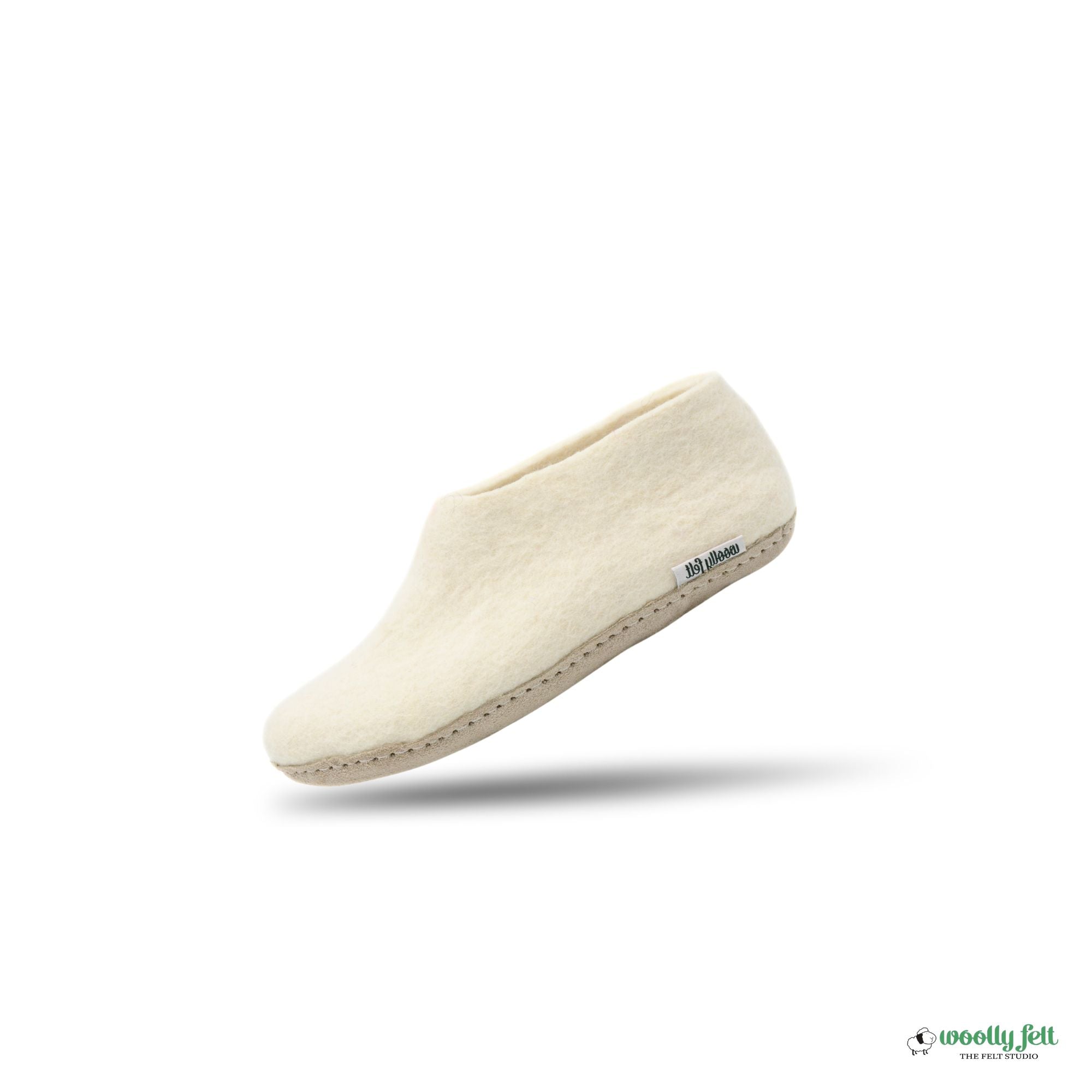 White Handmade Wool Felt Indoor Shoes with Leather Sole