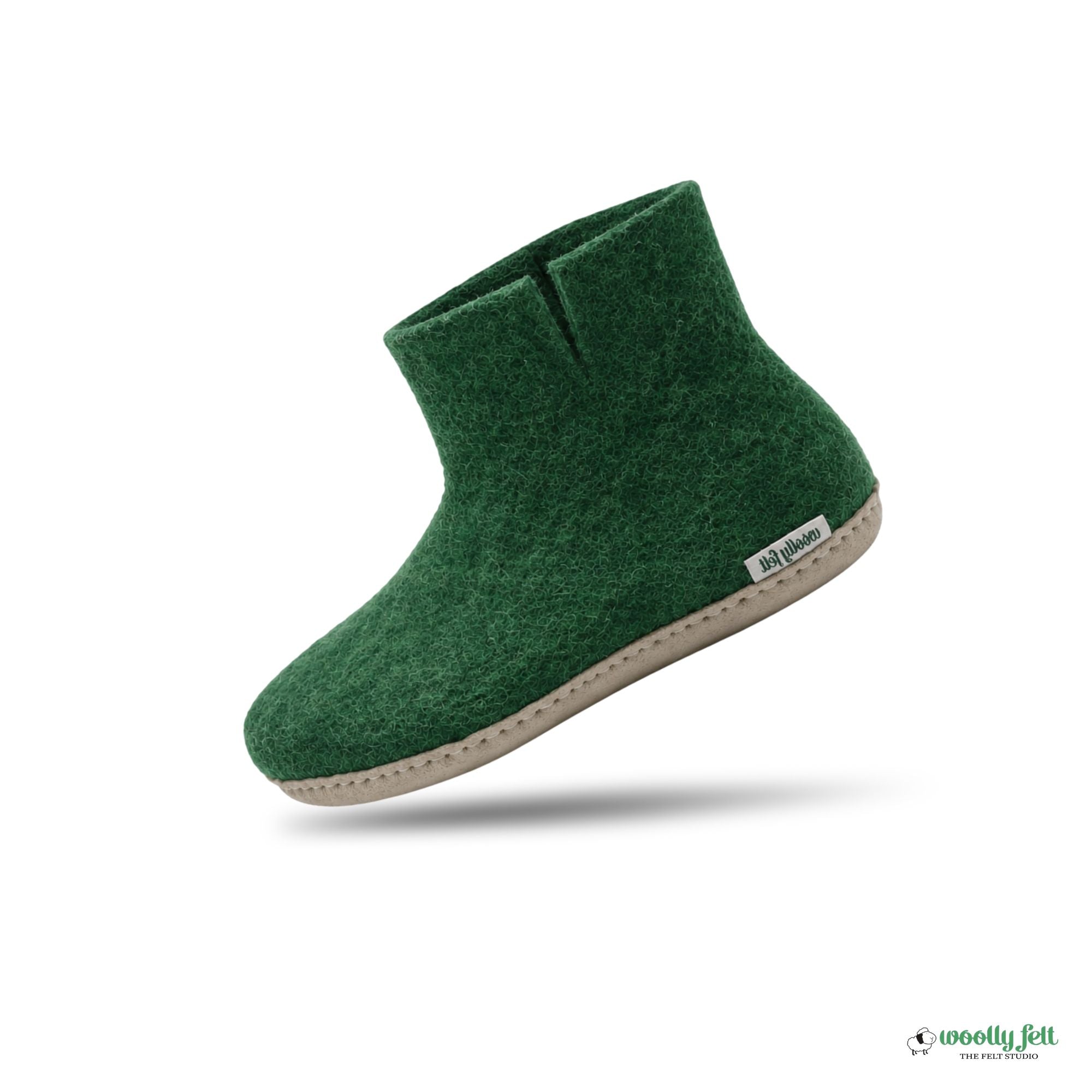 Forest Green Handmade Wool Felt Indoor Boot with Leather Sole