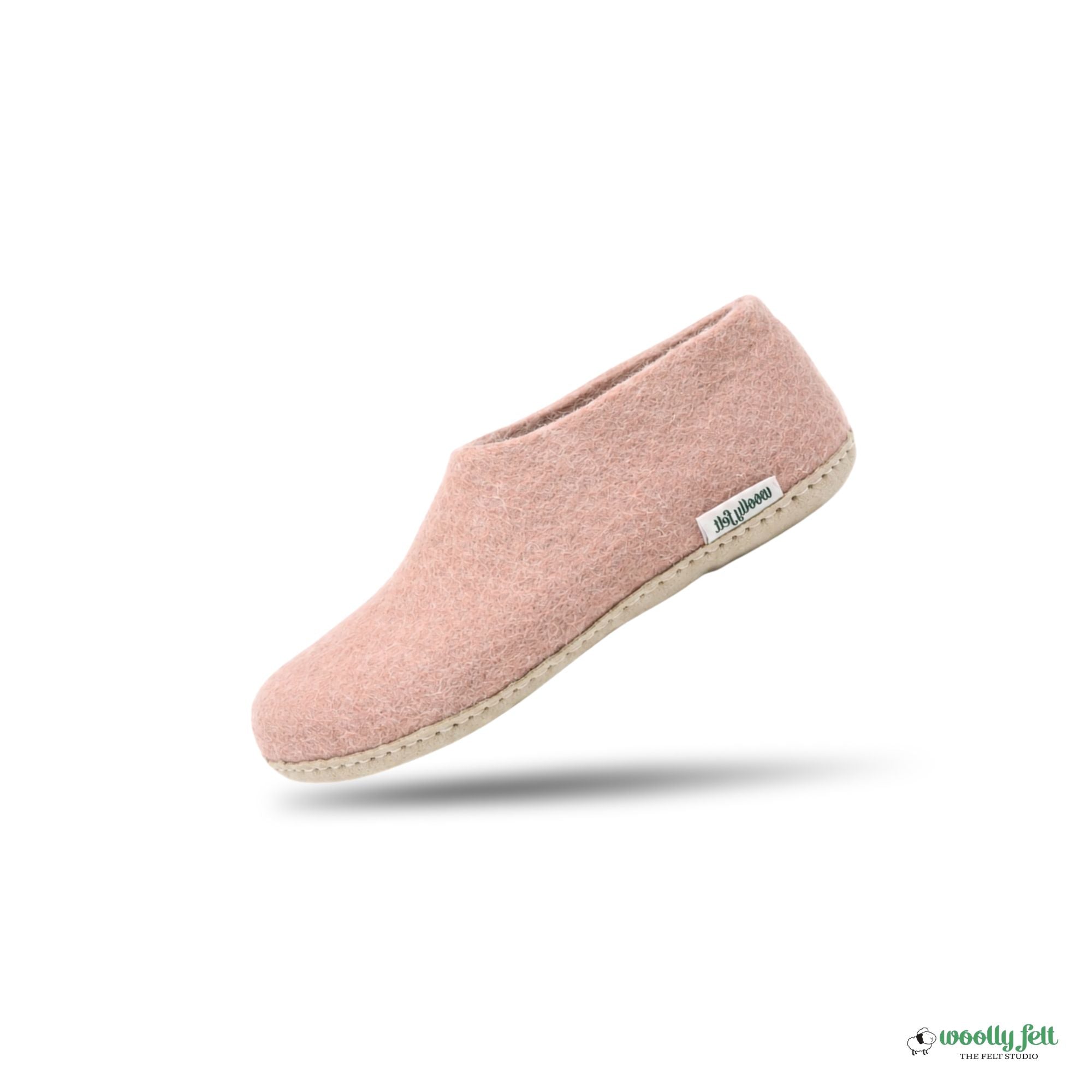 Rose Pink Handmade Wool Felt Indoor Shoes with Leather Sole