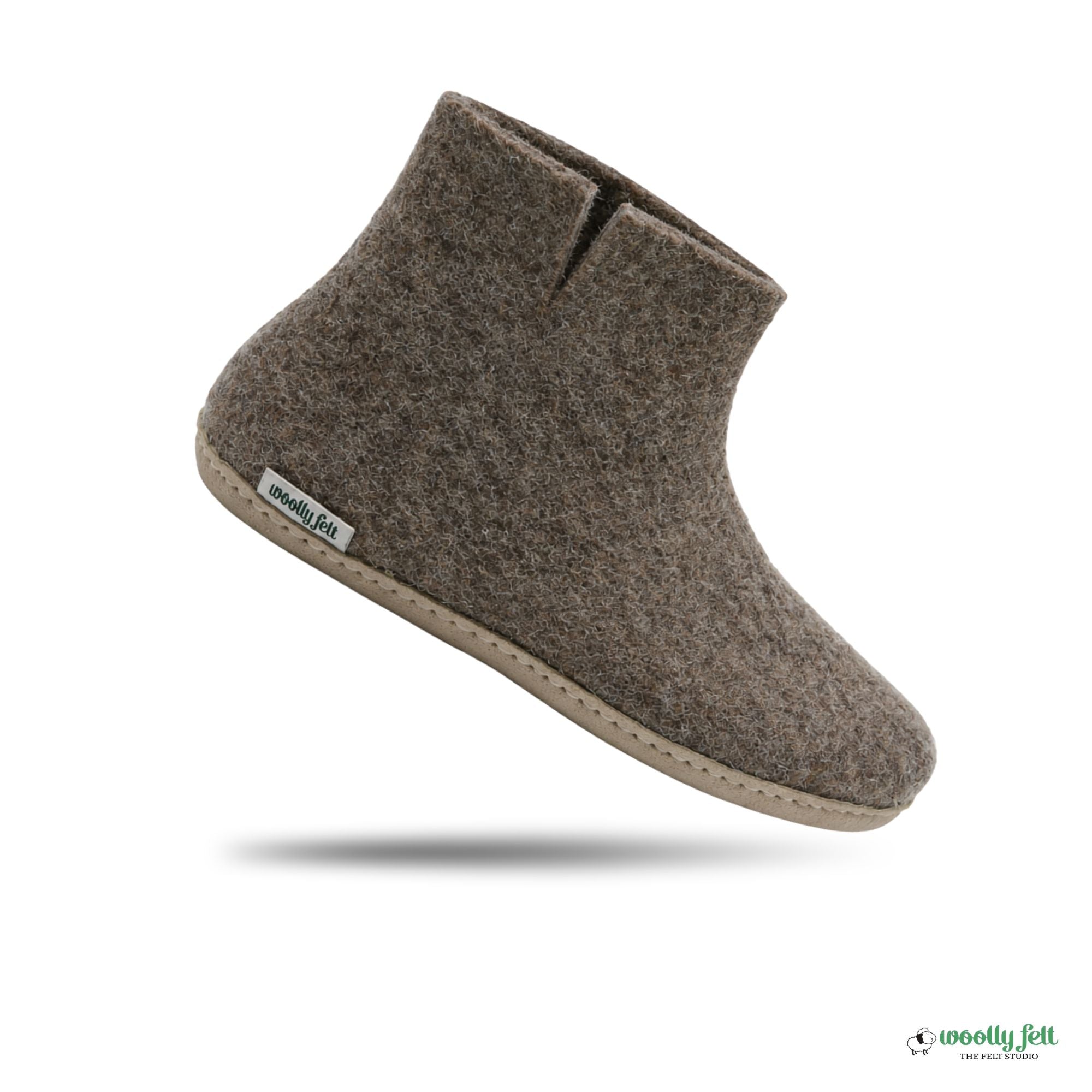 Marbled Brown Handmade Wool Felt Indoor Boot with Leather Sole