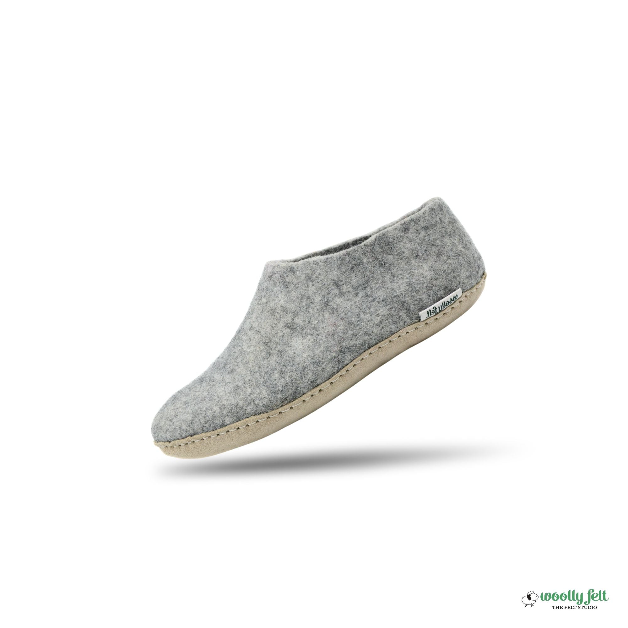 Natural Grey Handmade Wool Felt Indoor Shoes with Leather Sole