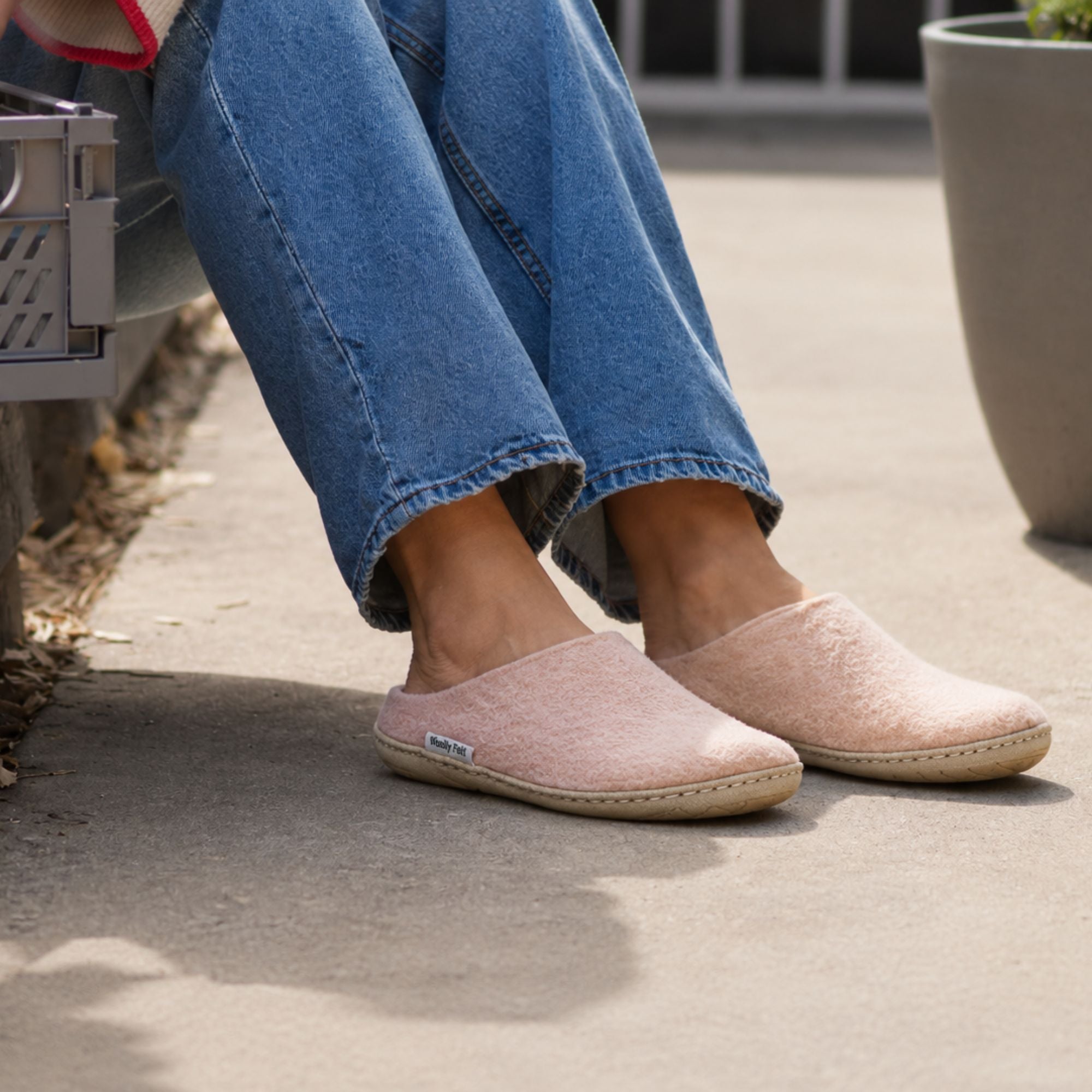 Rose Pink Handmade Wool Felt Indoor Slipper with Leather Sole