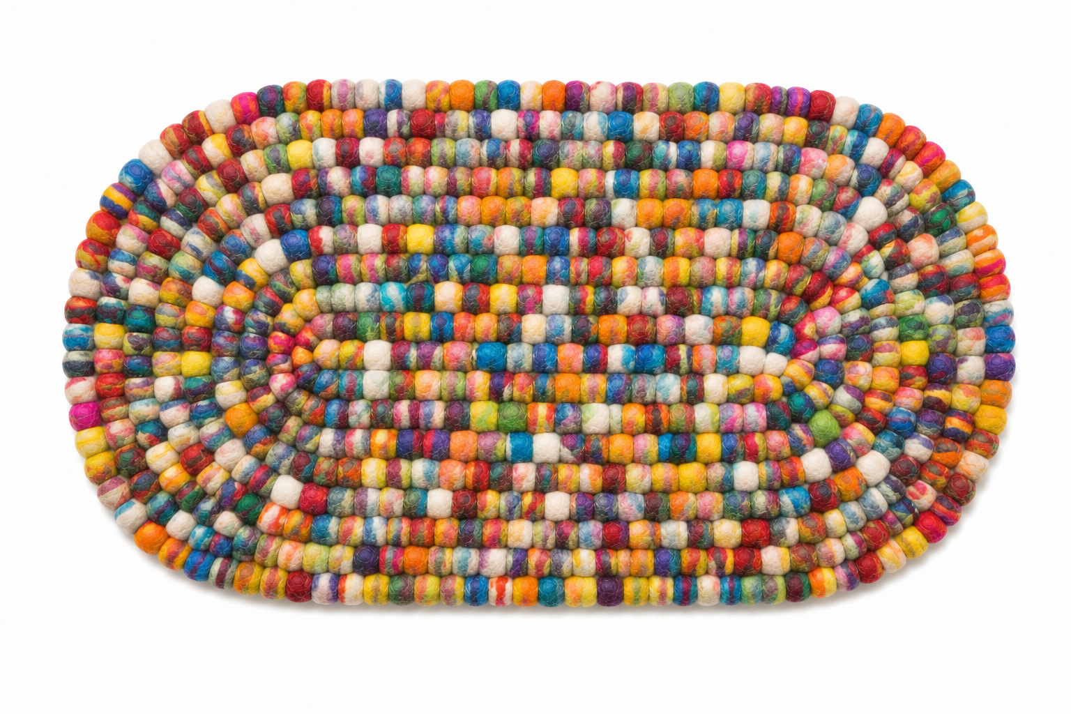 Handmade Multicolor Felt Ball Oval Wool Rug