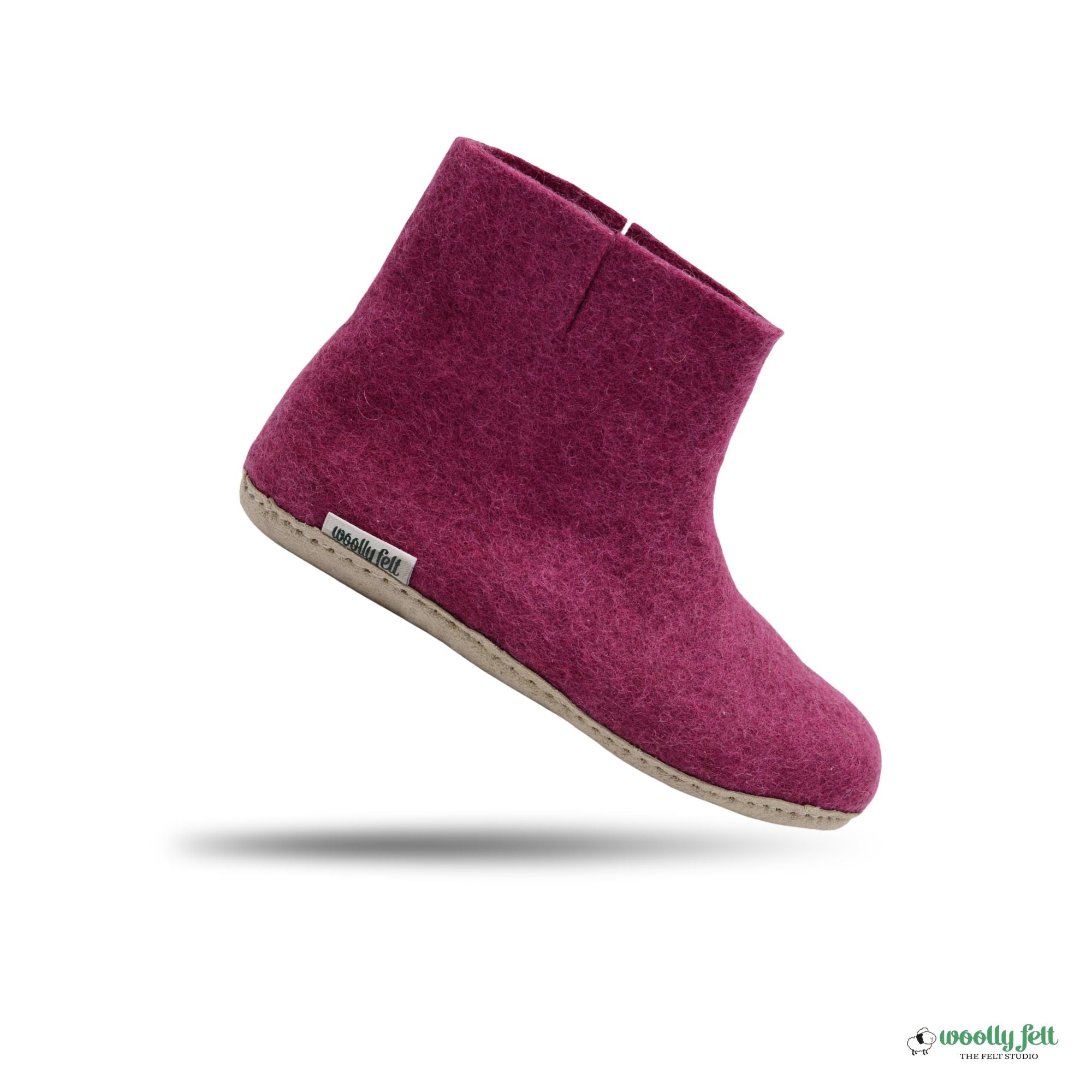Hot Pink Handmade Wool Felt Indoor Boot with Leather Sole