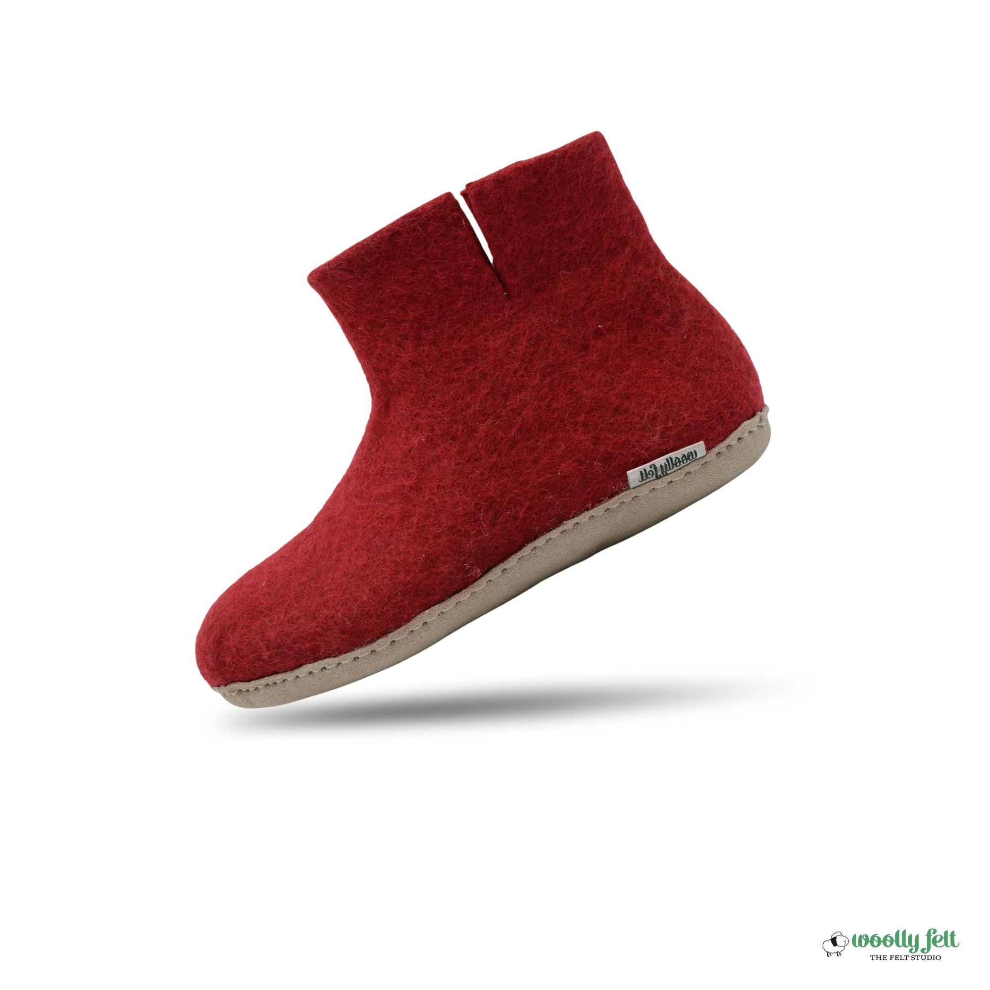 Maroon Handmade Wool Felt Indoor Boot with Leather Sole