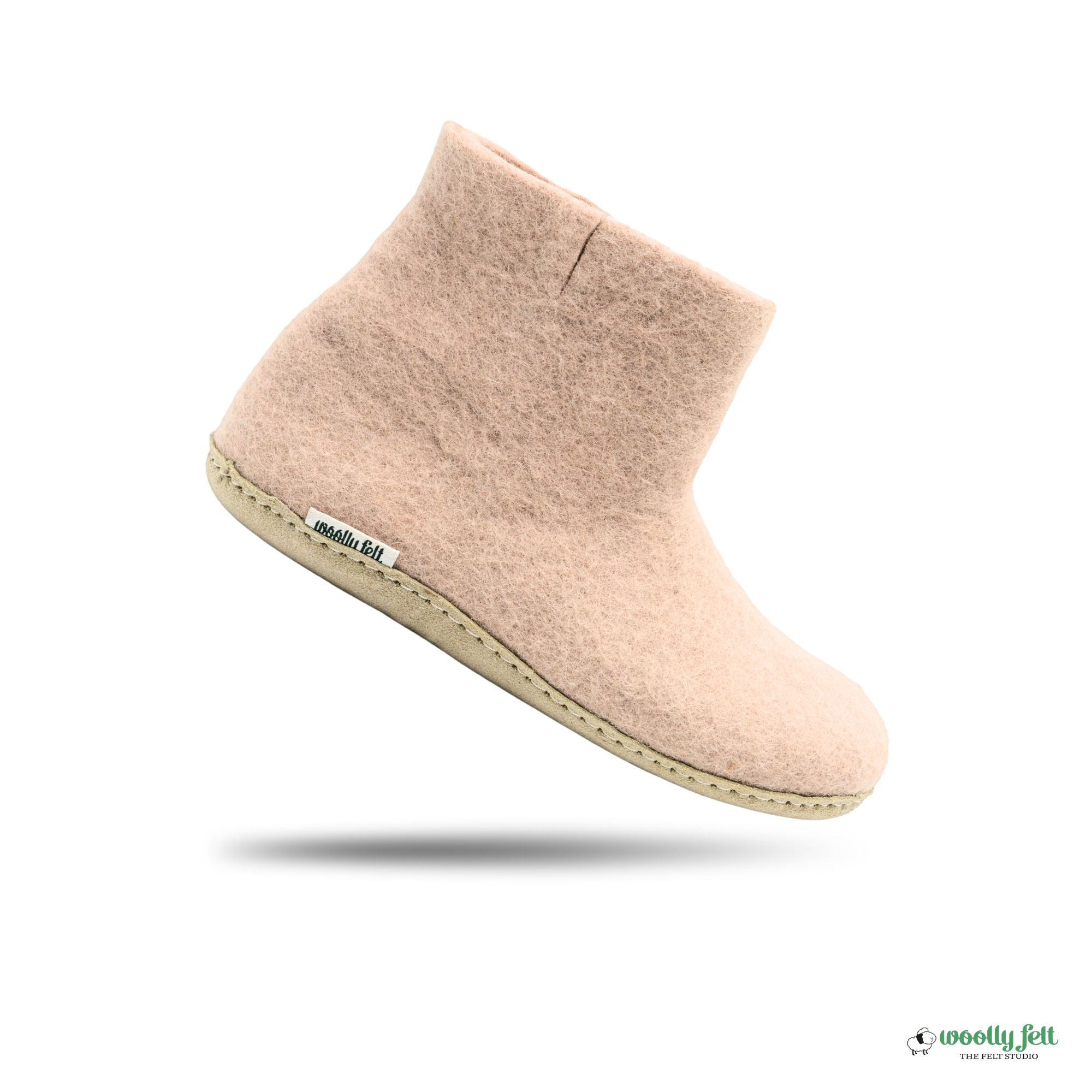 Rose Pink Handmade Wool Felt Indoor Boot with Leather Sole