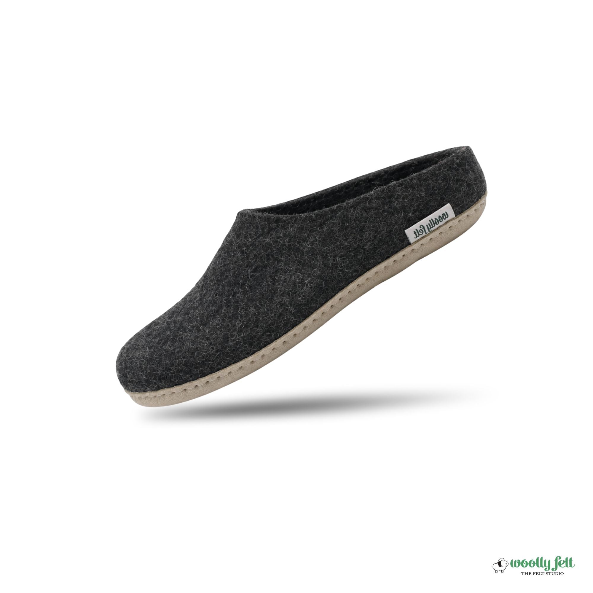 Charcoal Grey Handmade Wool Felt Indoor Slipper with Leather Sole