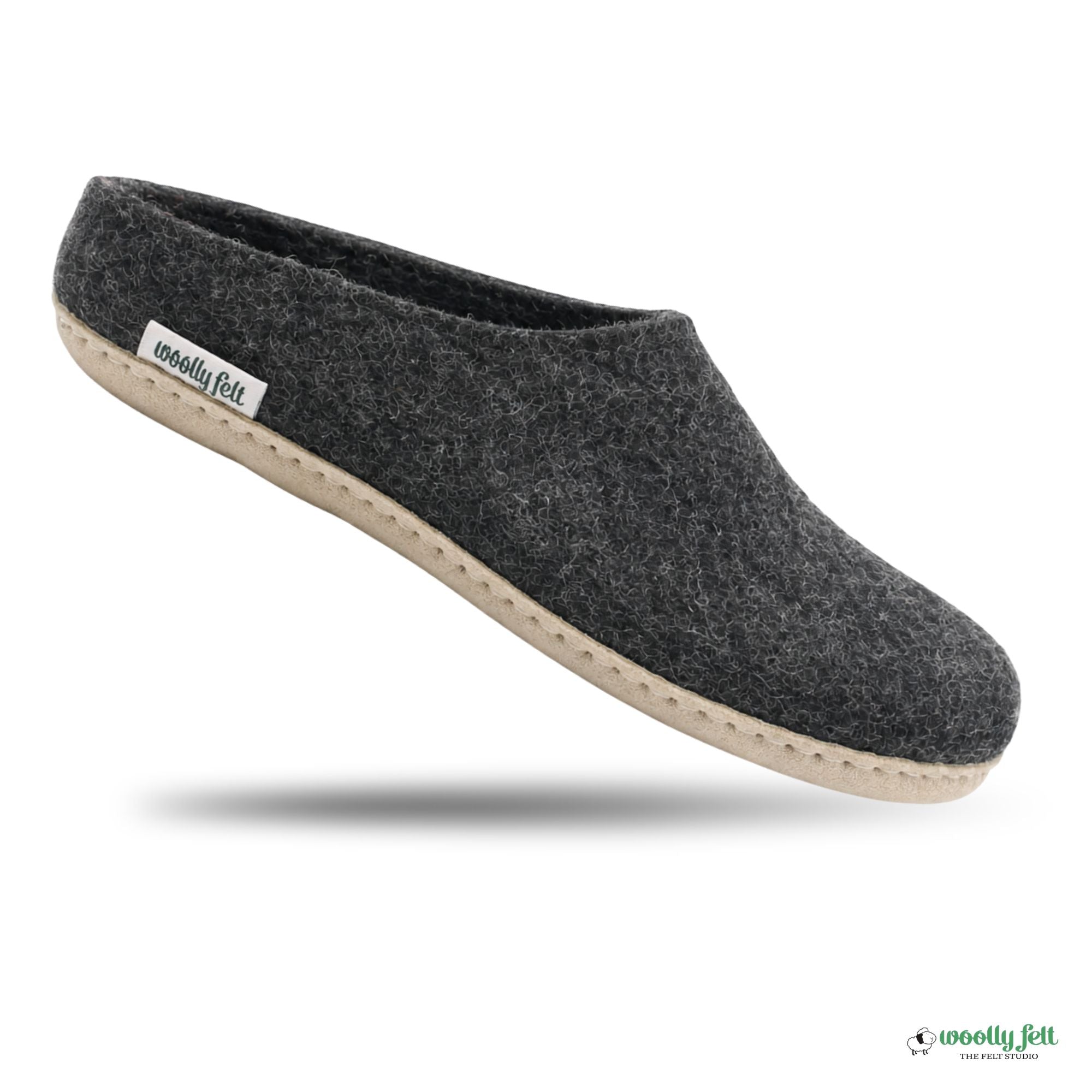 Charcoal Grey Handmade Wool Felt Indoor Slipper with Leather Sole