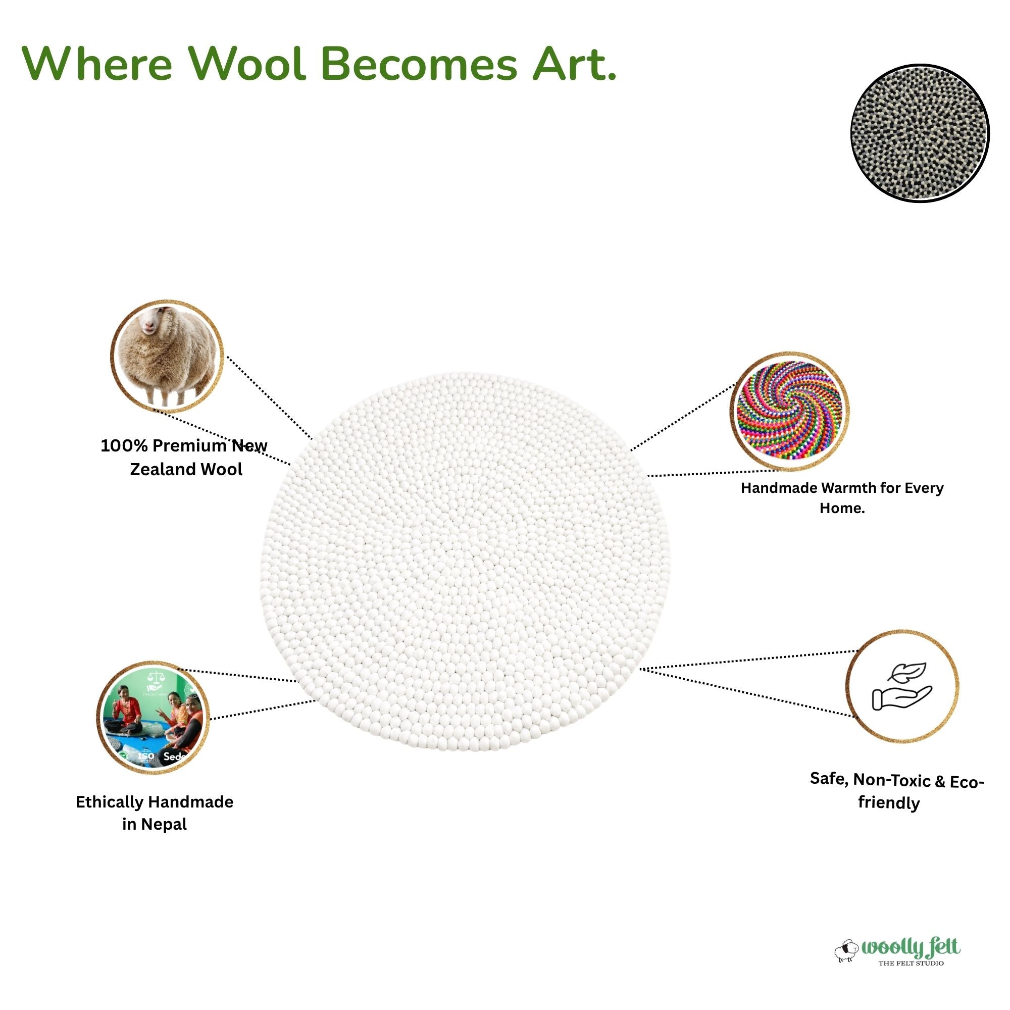Handmade Off White Wool Round Area Rug