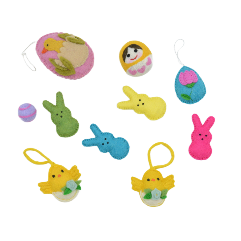 Wool Felt Easter Bunny & Egg Set – Colorful Easter Bunny Decor