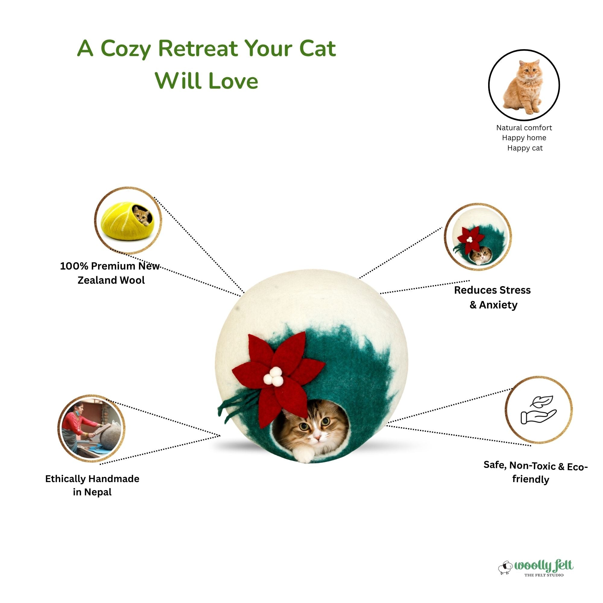 Lily Flower Felt Cat Cave – Handmade Wool Cat Bed