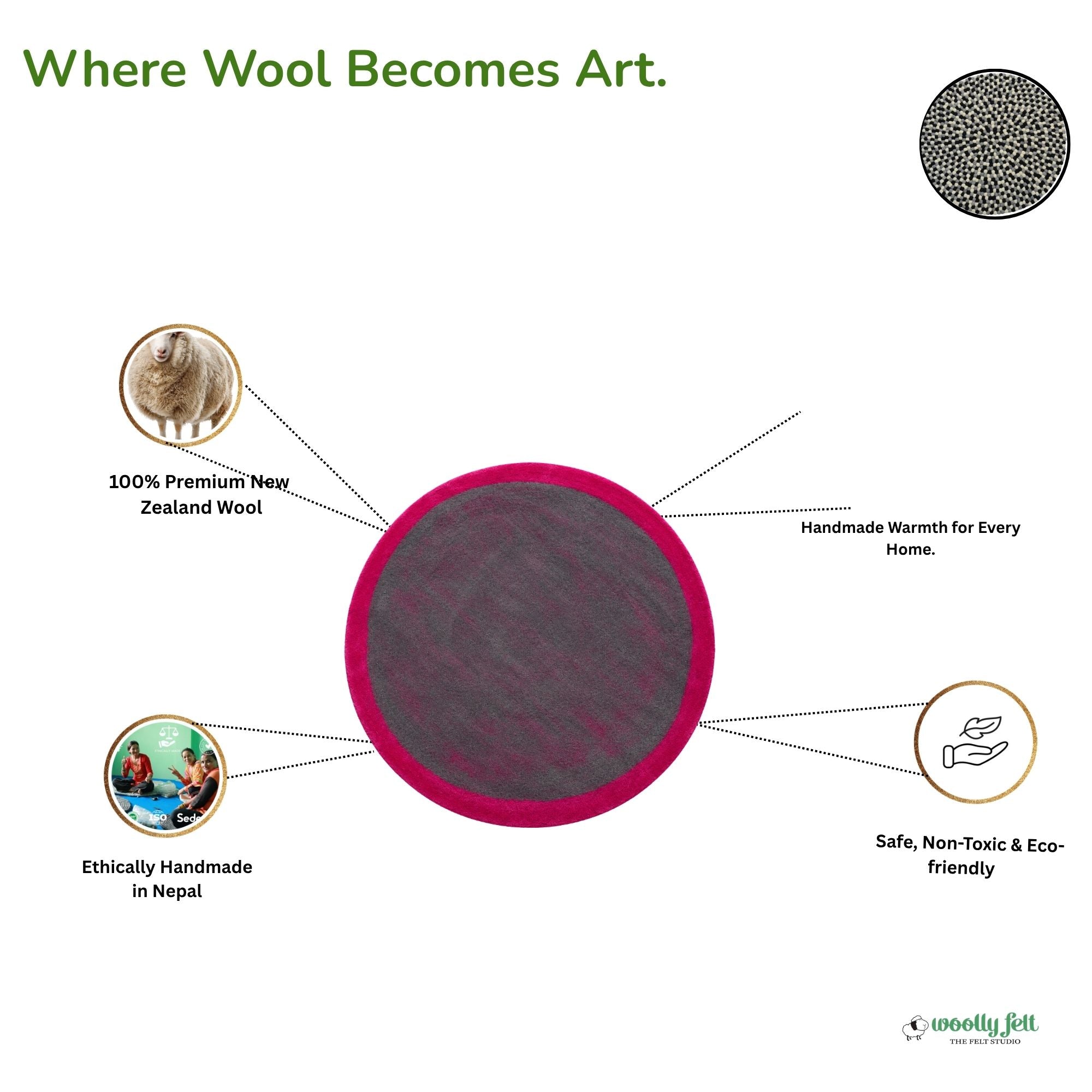 Wool Felt Pet Mat | Eco-Friendly Round Dog Bed, Durable Design
