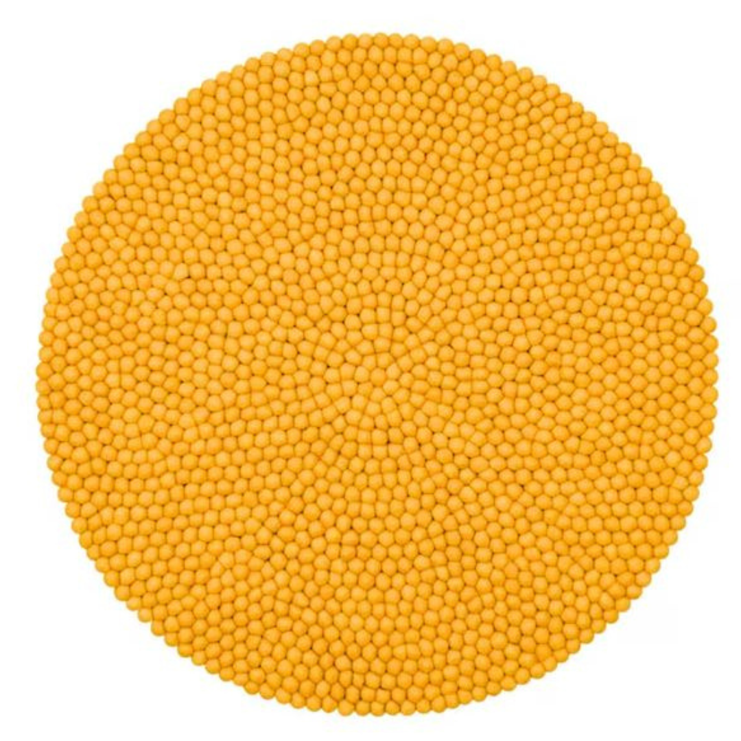 Tapis rond en laine jaune fait main