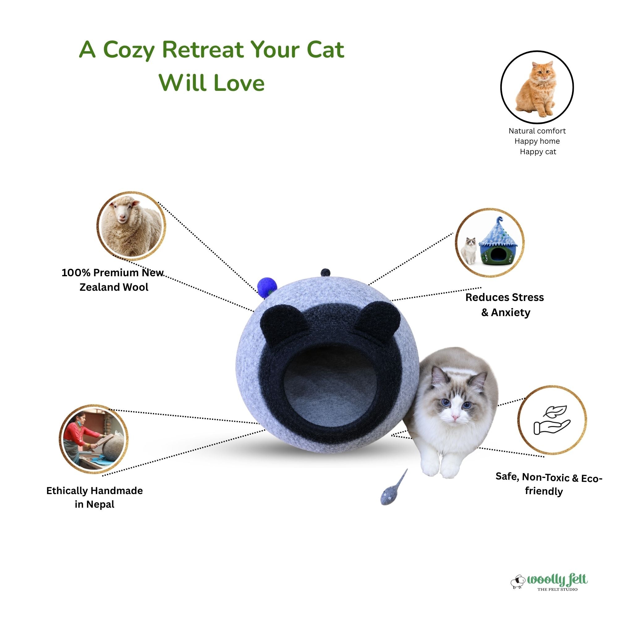 Panda Pod Felt Cat Cave
