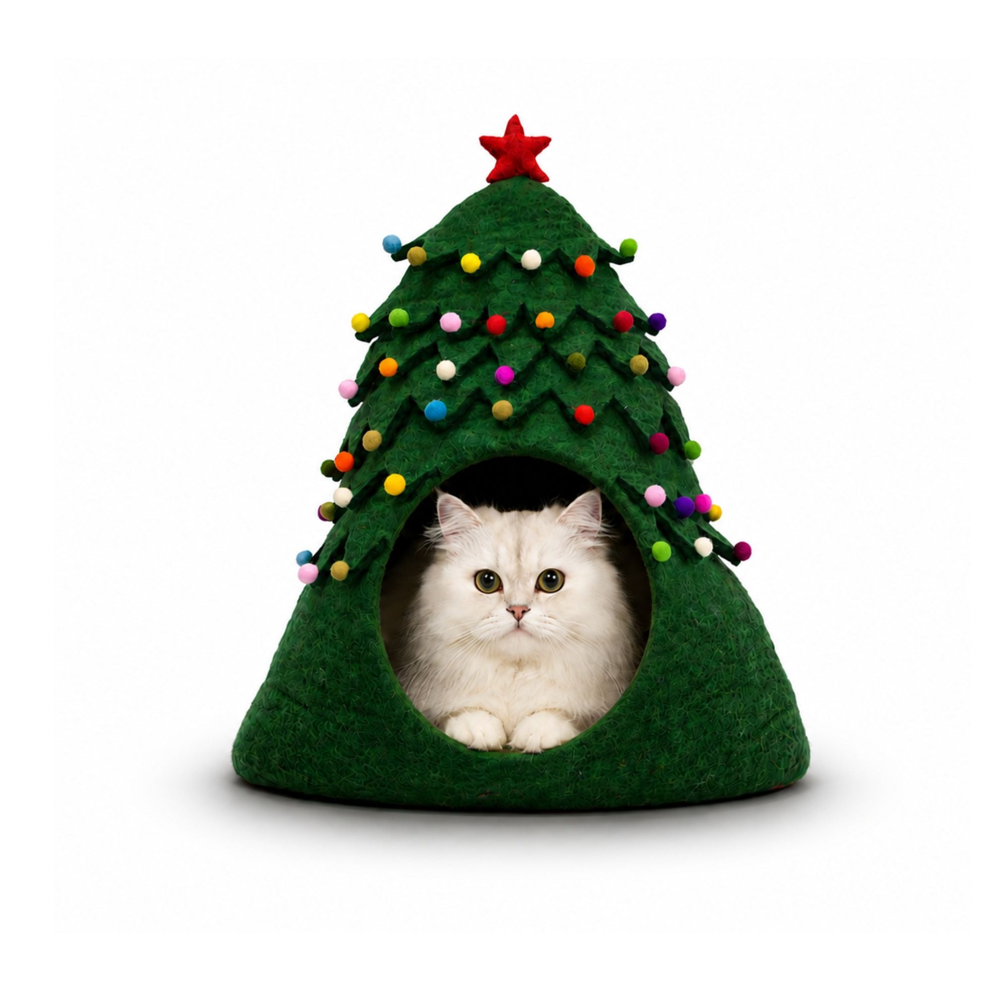 Christmas Tree Felt Cat Cave Handmade Wool Cat Bed House