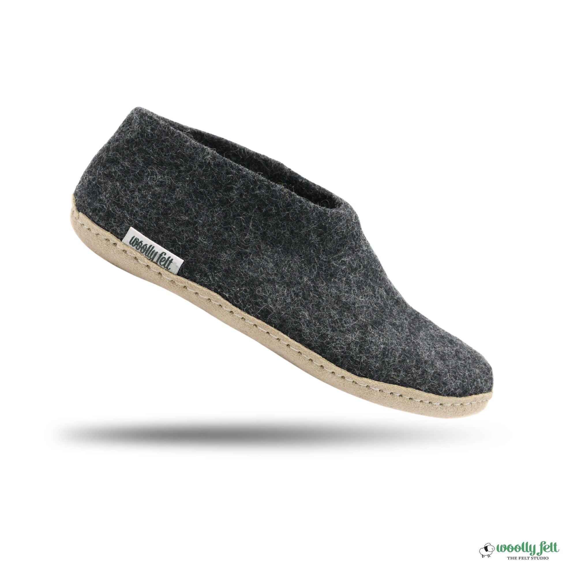 Charcoal Grey Handmade Wool Felt Indoor Shoes with Leather Sole