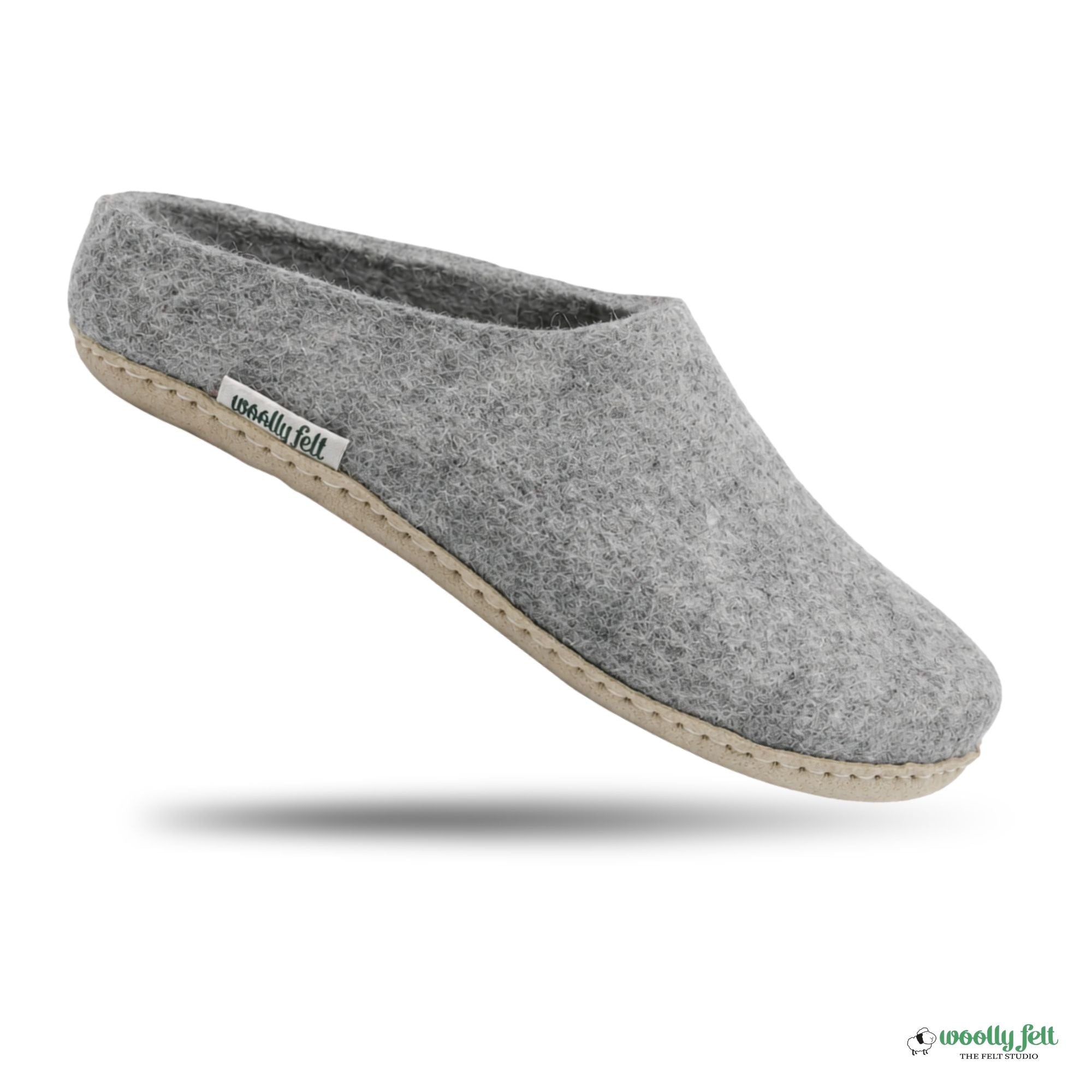 Natural Grey Handmade Wool Felt Indoor Slipper with Leather Sole