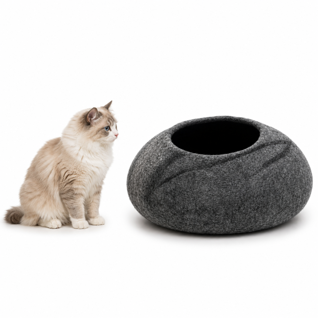 Tri Color Felt Cat Cave Handmade Wool Cat House