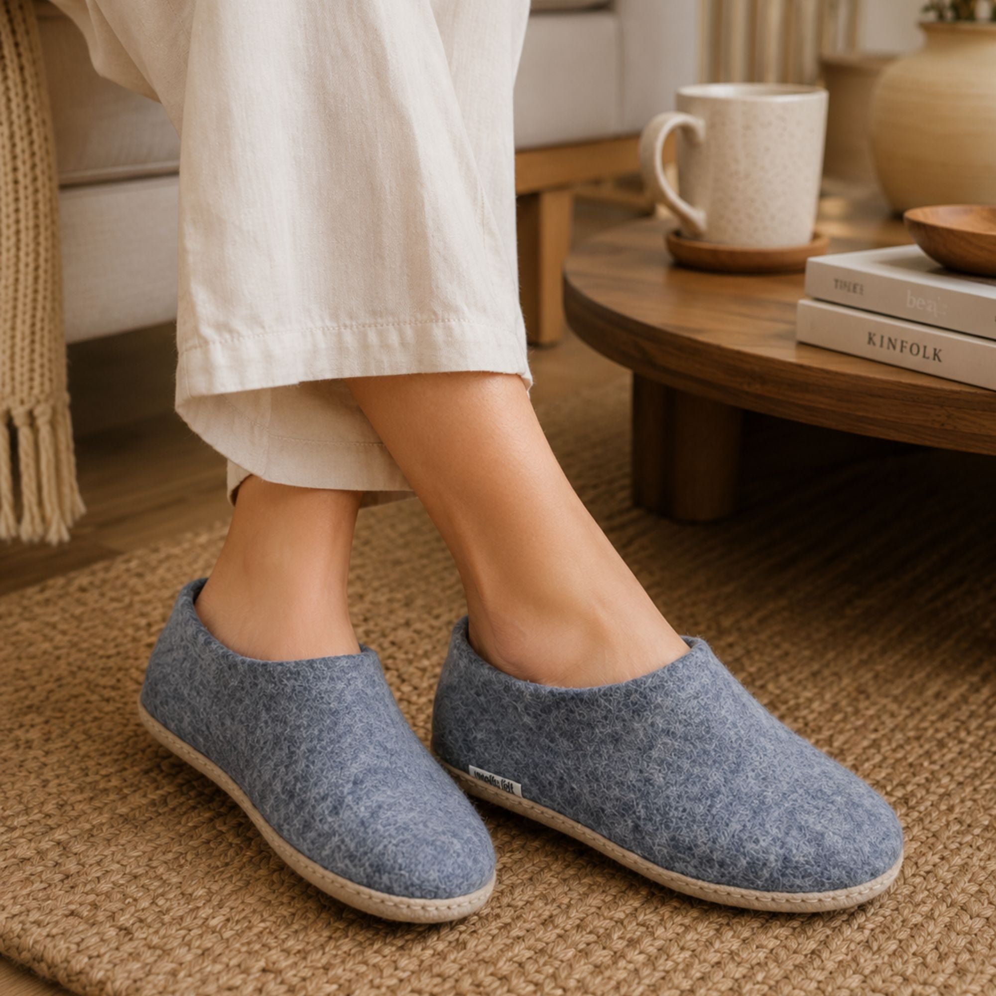 Hot Pink Handmade Wool Felt Indoor Shoes with Leather Sole