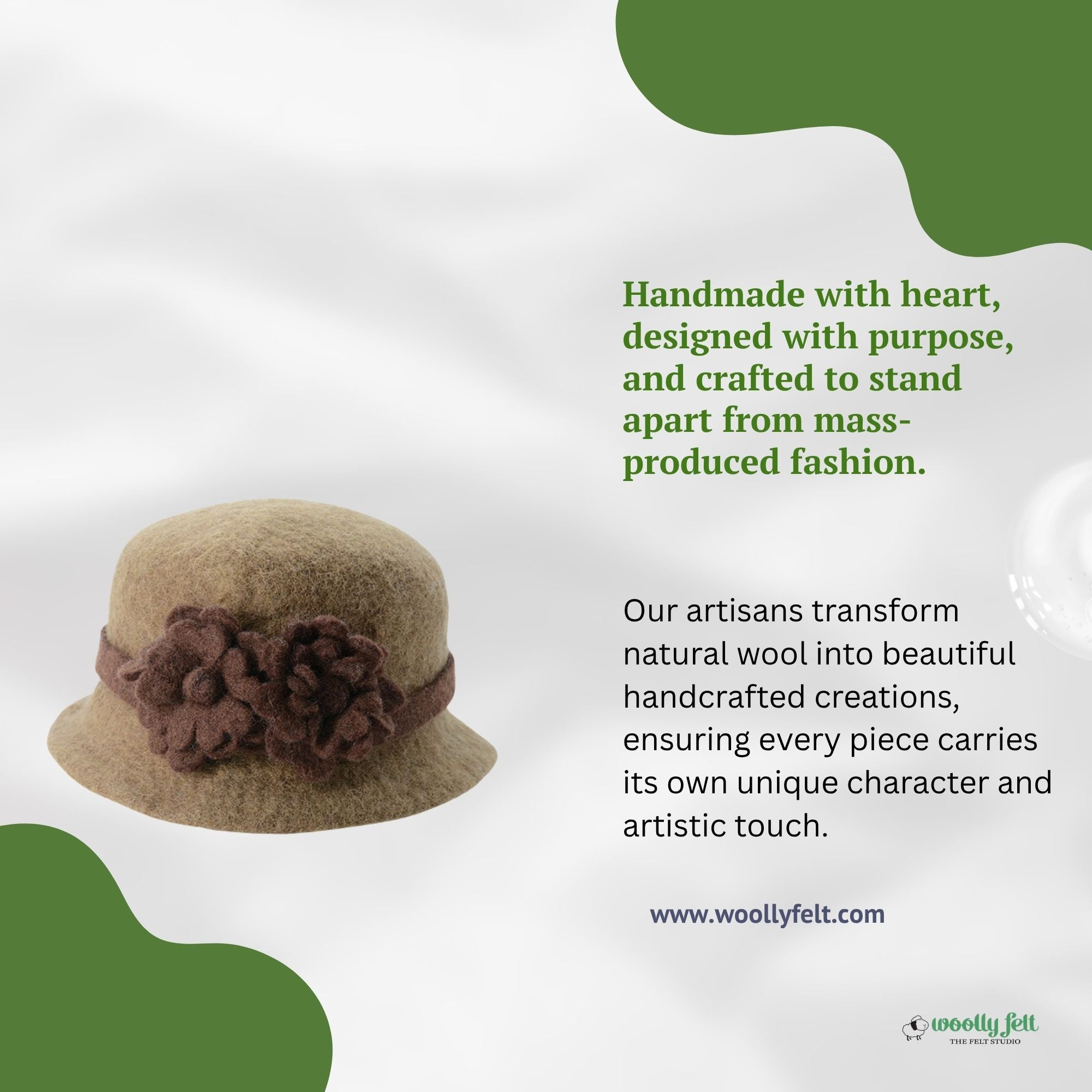 Unique Brown Wool Felt Hat with Flower Accent