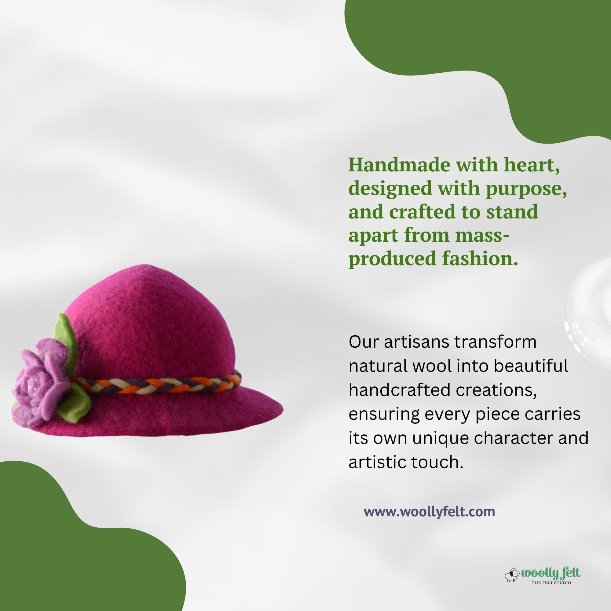 Unique Pink Wool Felt Hat with Flower Design
