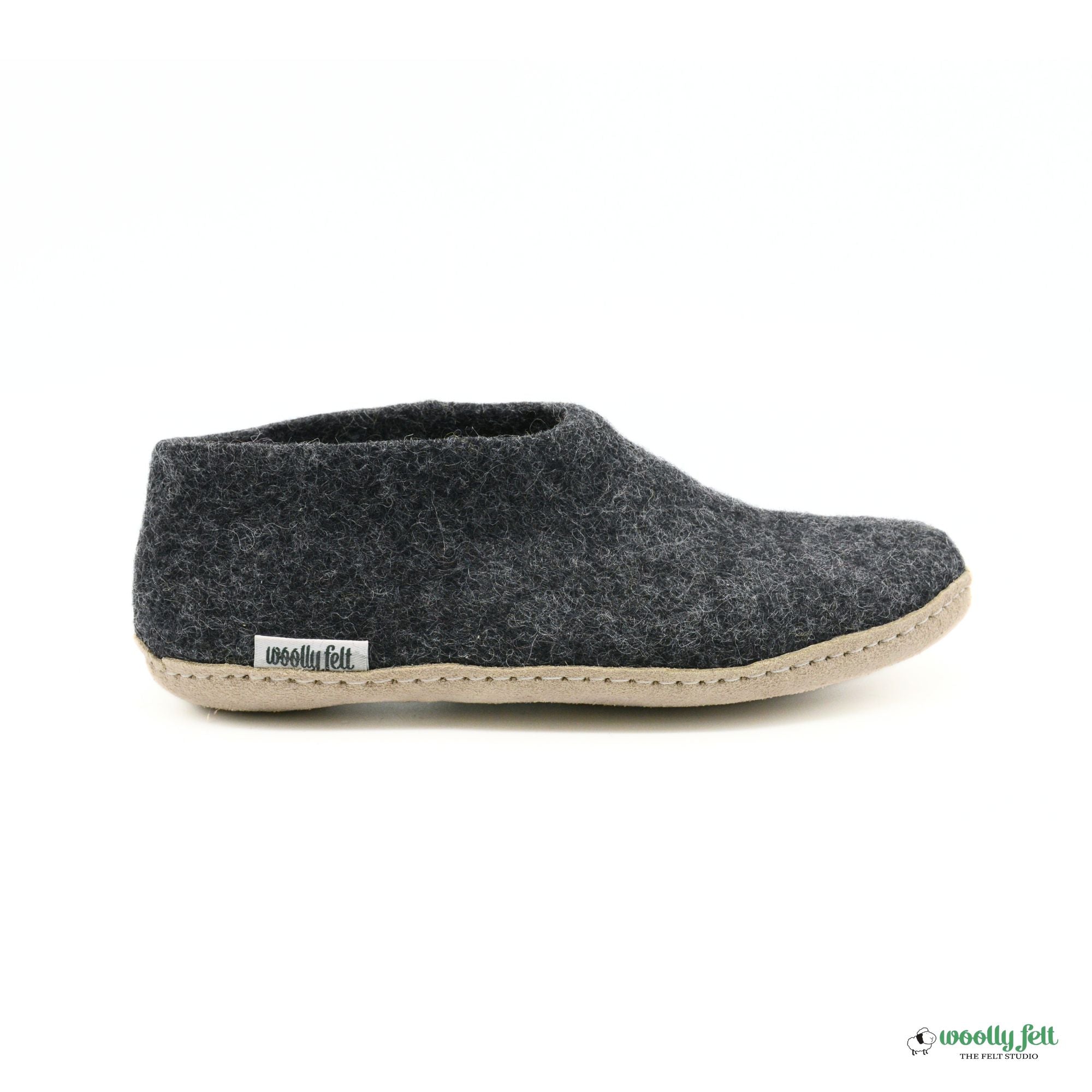 Charcoal Grey Handmade Wool Felt Indoor Shoes with Leather Sole