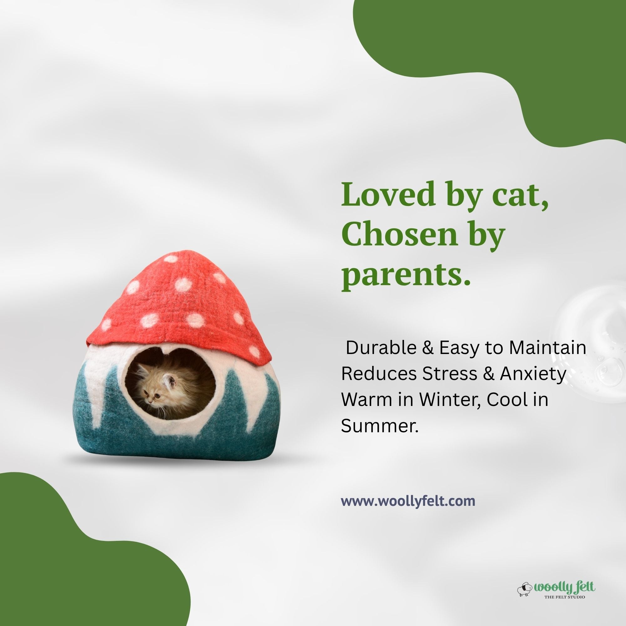 Mushroom Felt Cat Cave Handmade Modern Wool Cat Bed