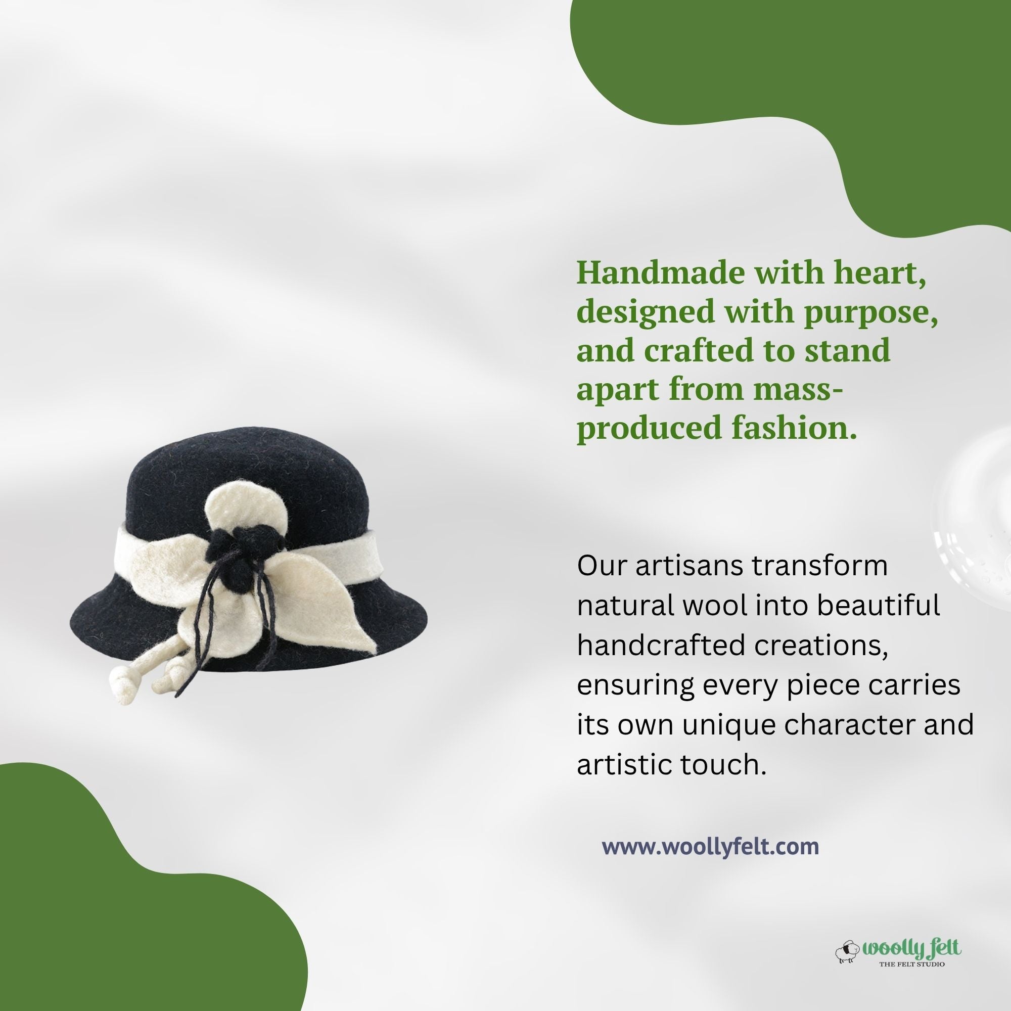 Black Floral Wool Felt Hat