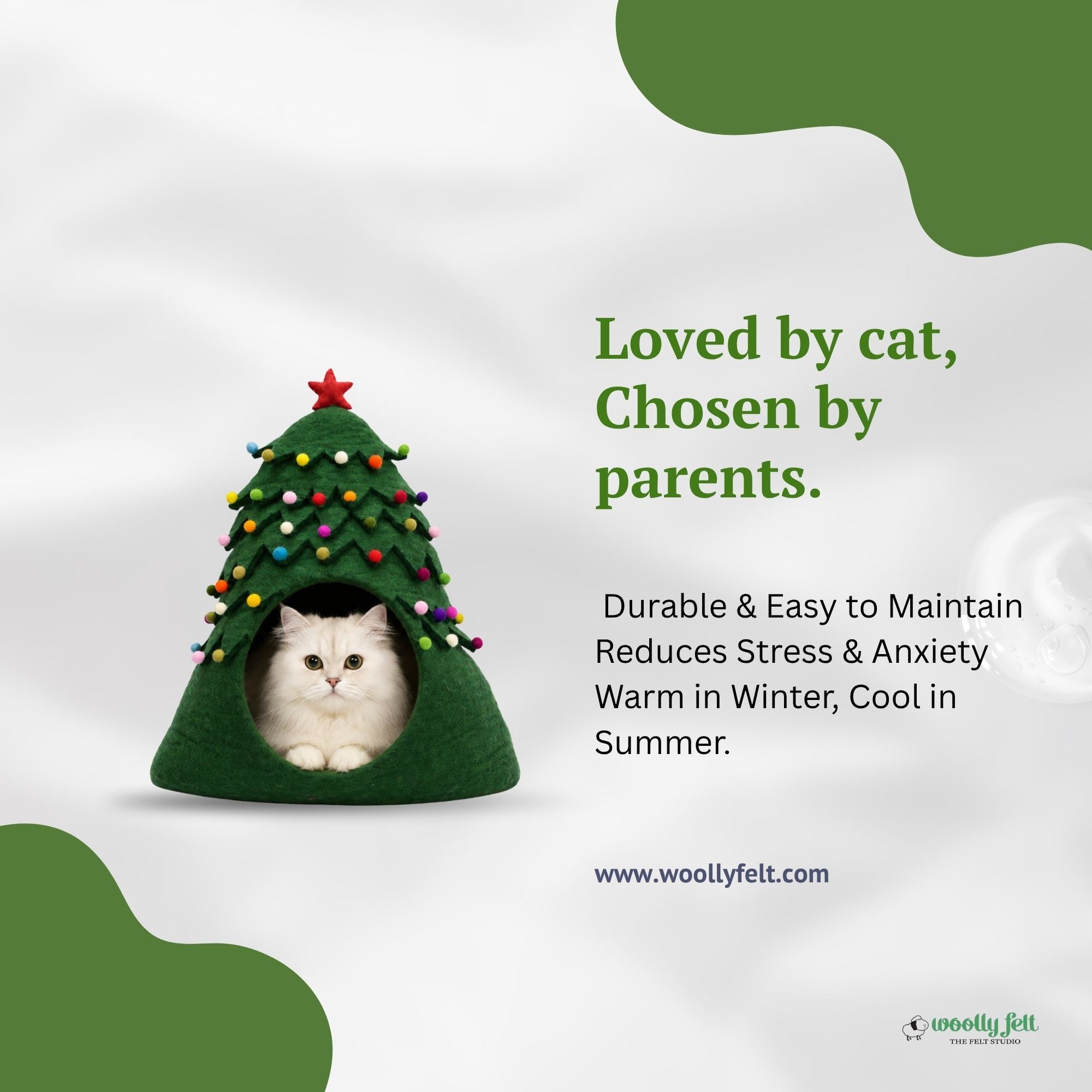 Niche pour Chat en Feutre Sapin de Noël, Lit pour Chat en Laine Fait Main