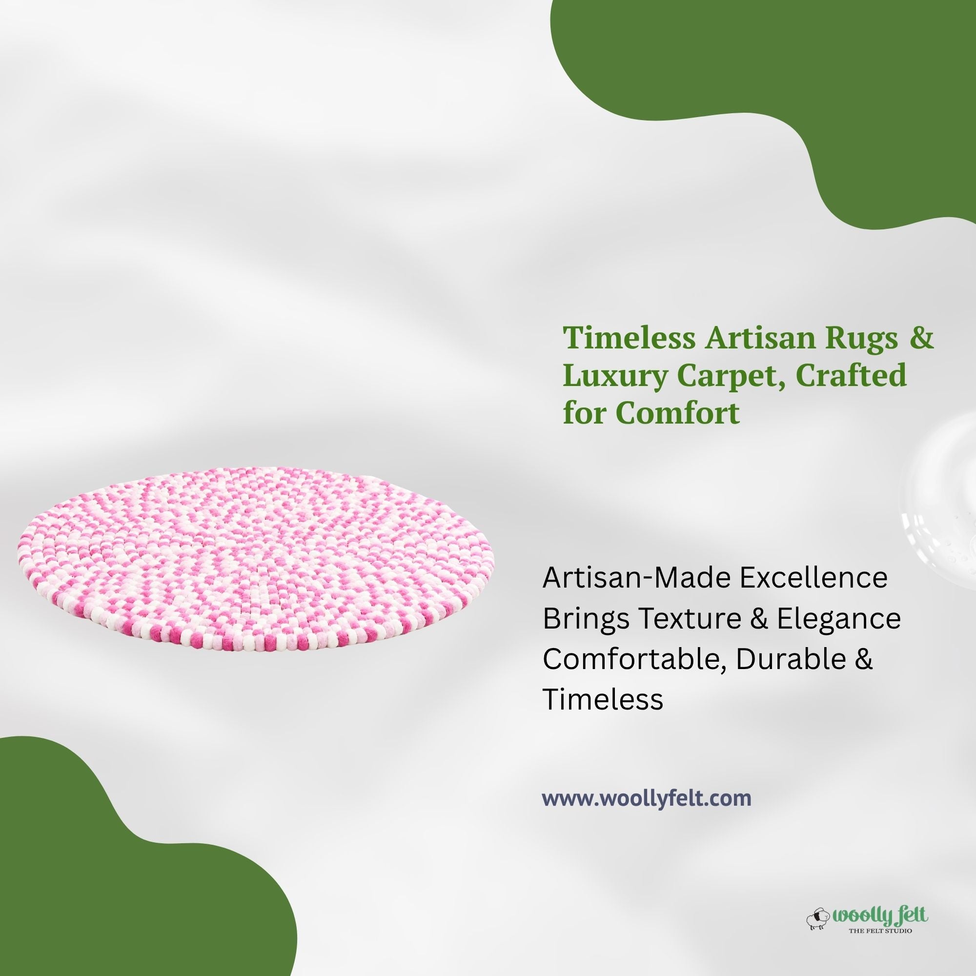 Handmade Pink Tone Felt Ball Wool Round Area Rug