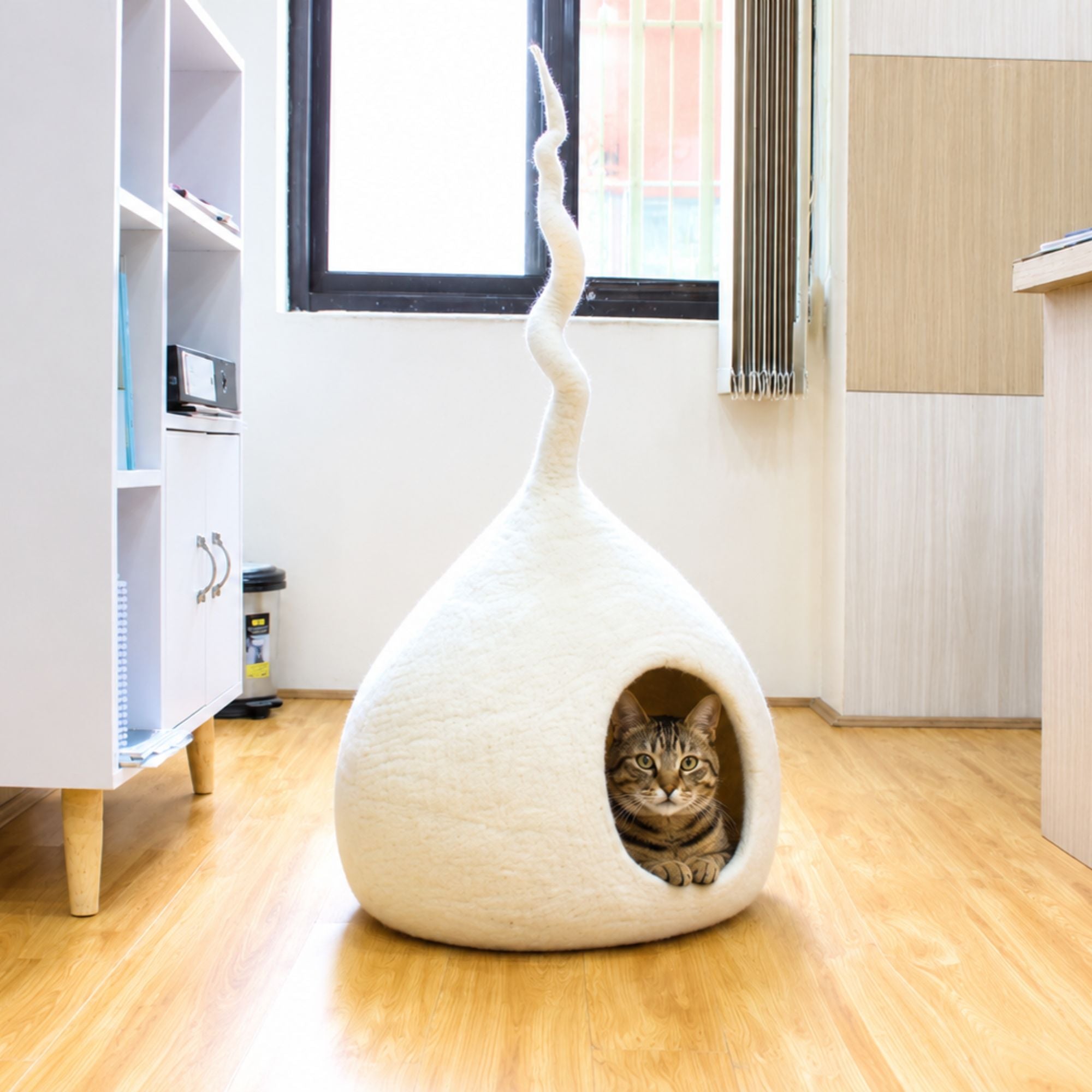 Large White Felt Cat Cave Premium Wool Cat House