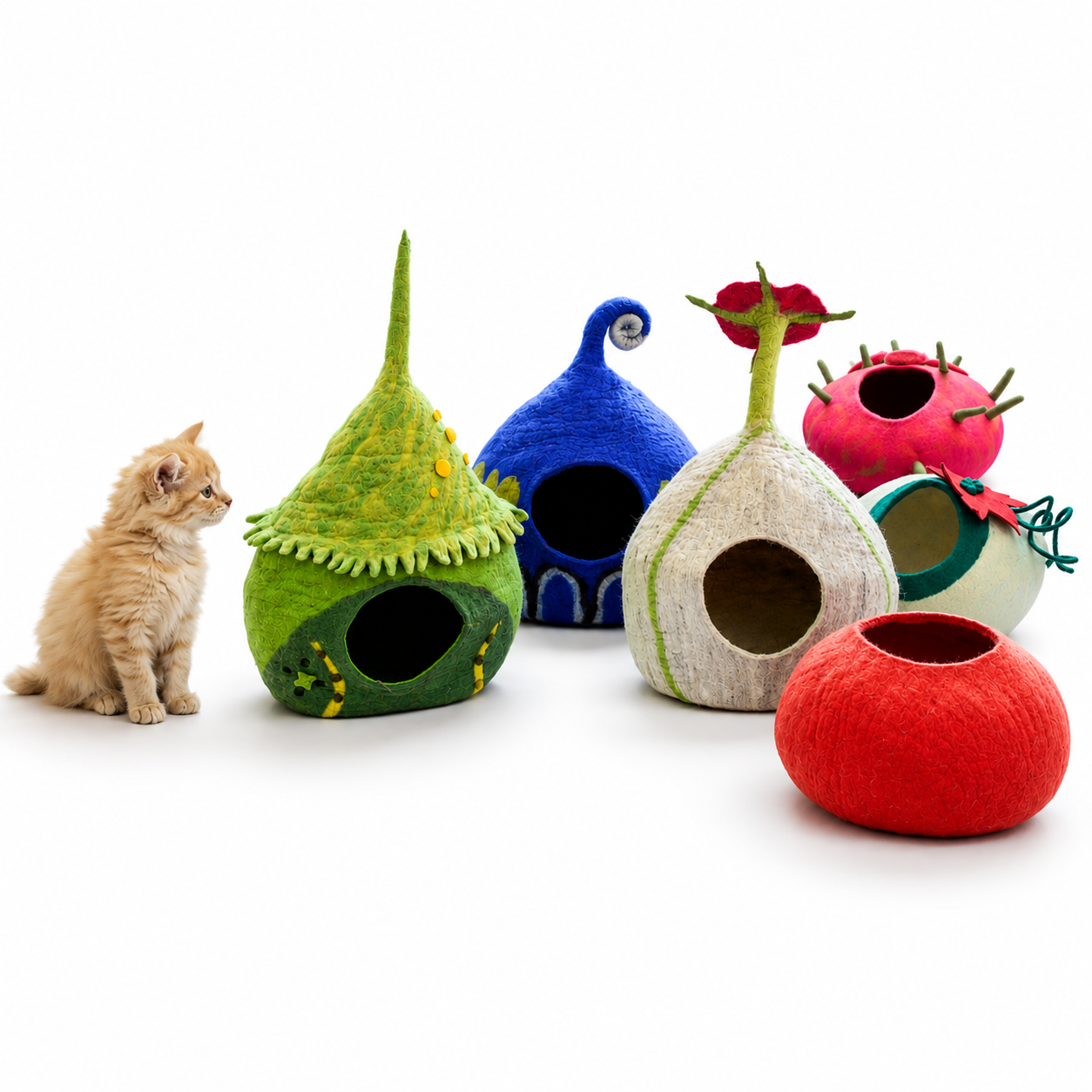 Premium Wool Felted Cat Cave - Modern Cat Cave Bed- Non-toxic, Non-allergic, Free From Harmful Chemicals -Choose Your Own