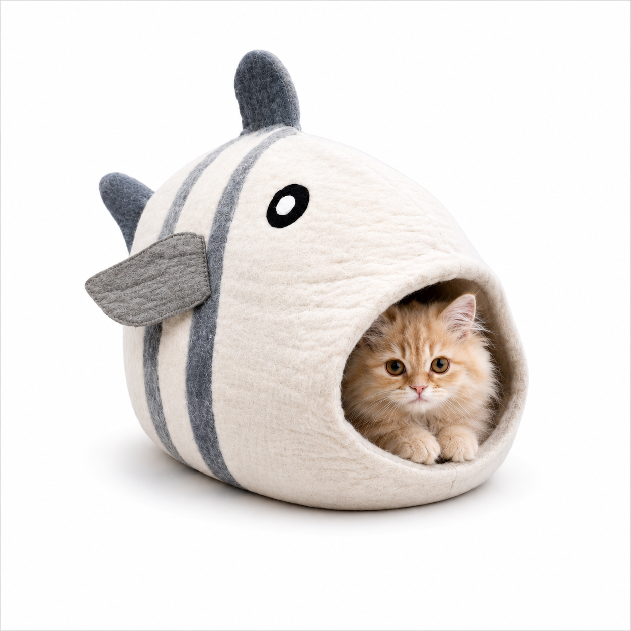 Fish Shaped Felt Cat Cave Handmade Wool Cat Bed Hideout
