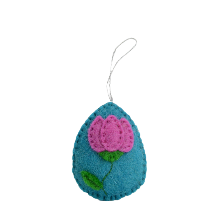 Felted Easter Egg Ornament with Pink Tulip Design