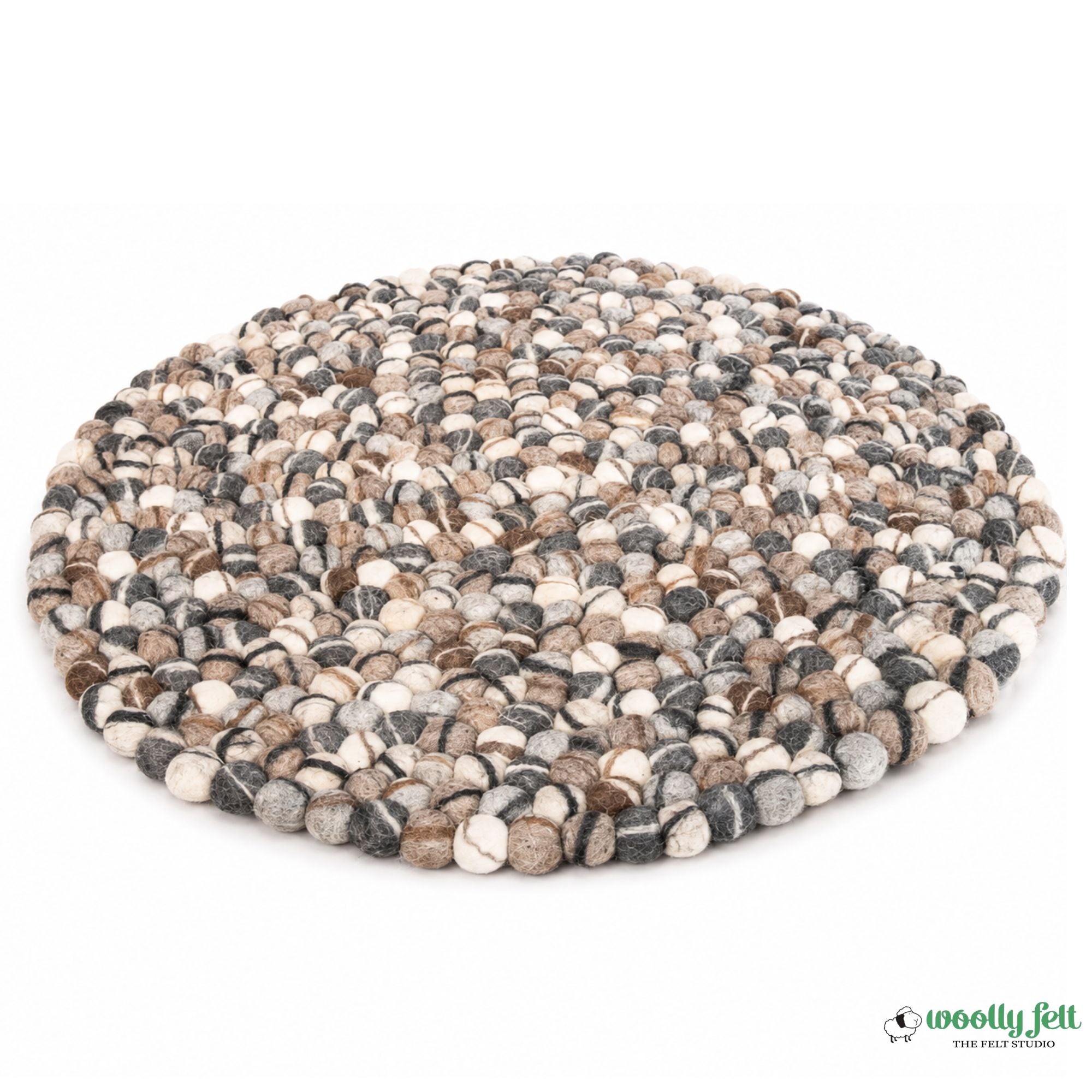 Handmade Pebble Design Felt Ball Wool Round Area Rug