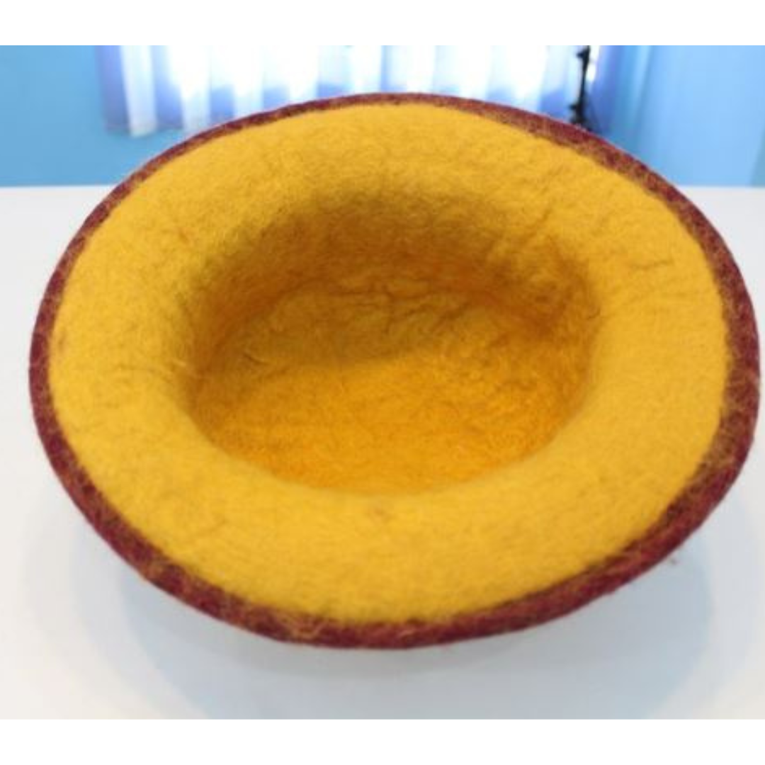 Yellow Cloche Wool Felt Hat with Button Detail