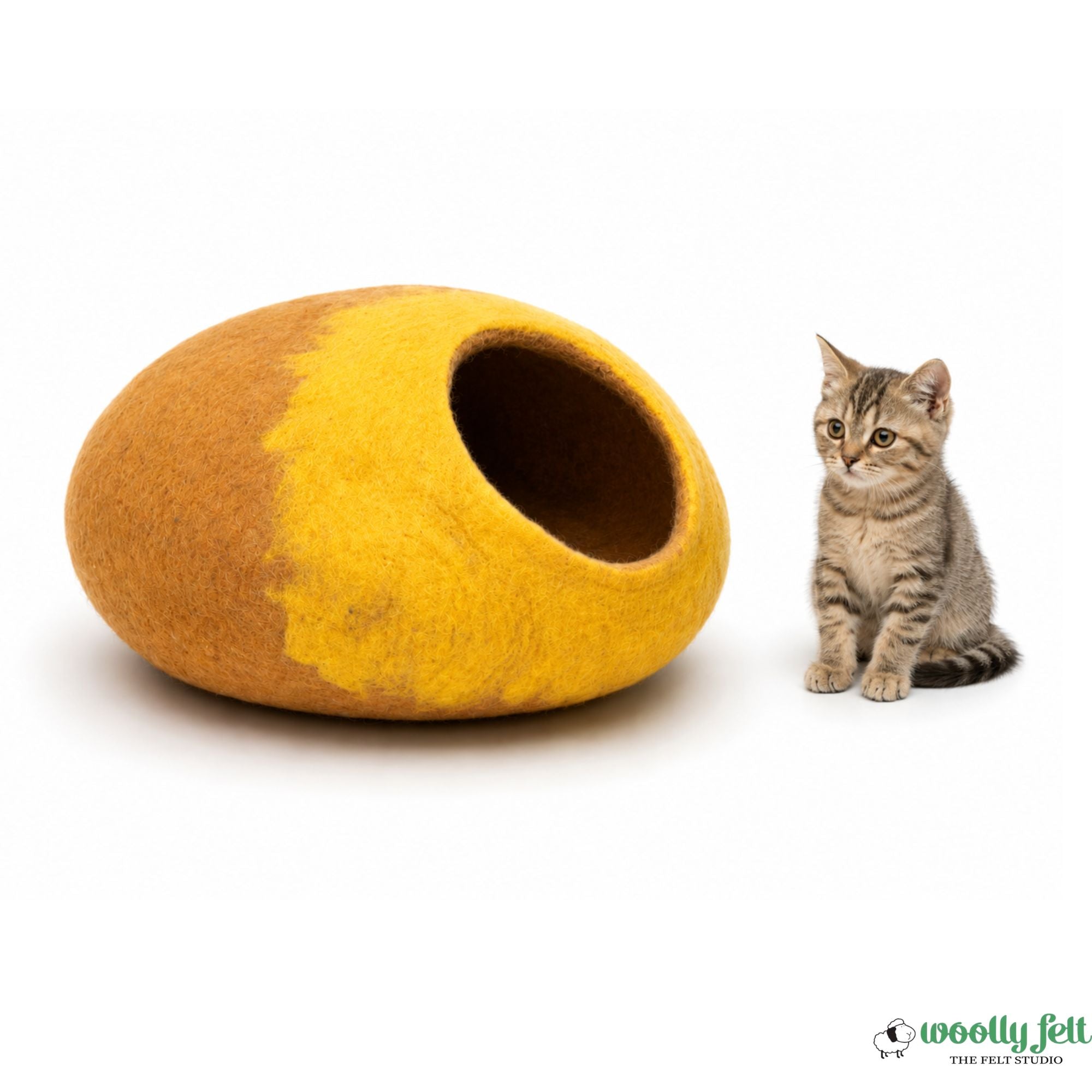 Yellow Ombre Wool Cat Cave – Cozy Felt Pet Bed