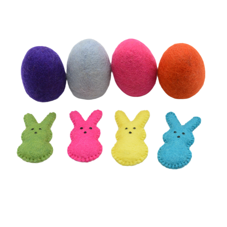 Wool Felt Easter Bunny & Egg Set – Colorful Easter Bunny Decor
