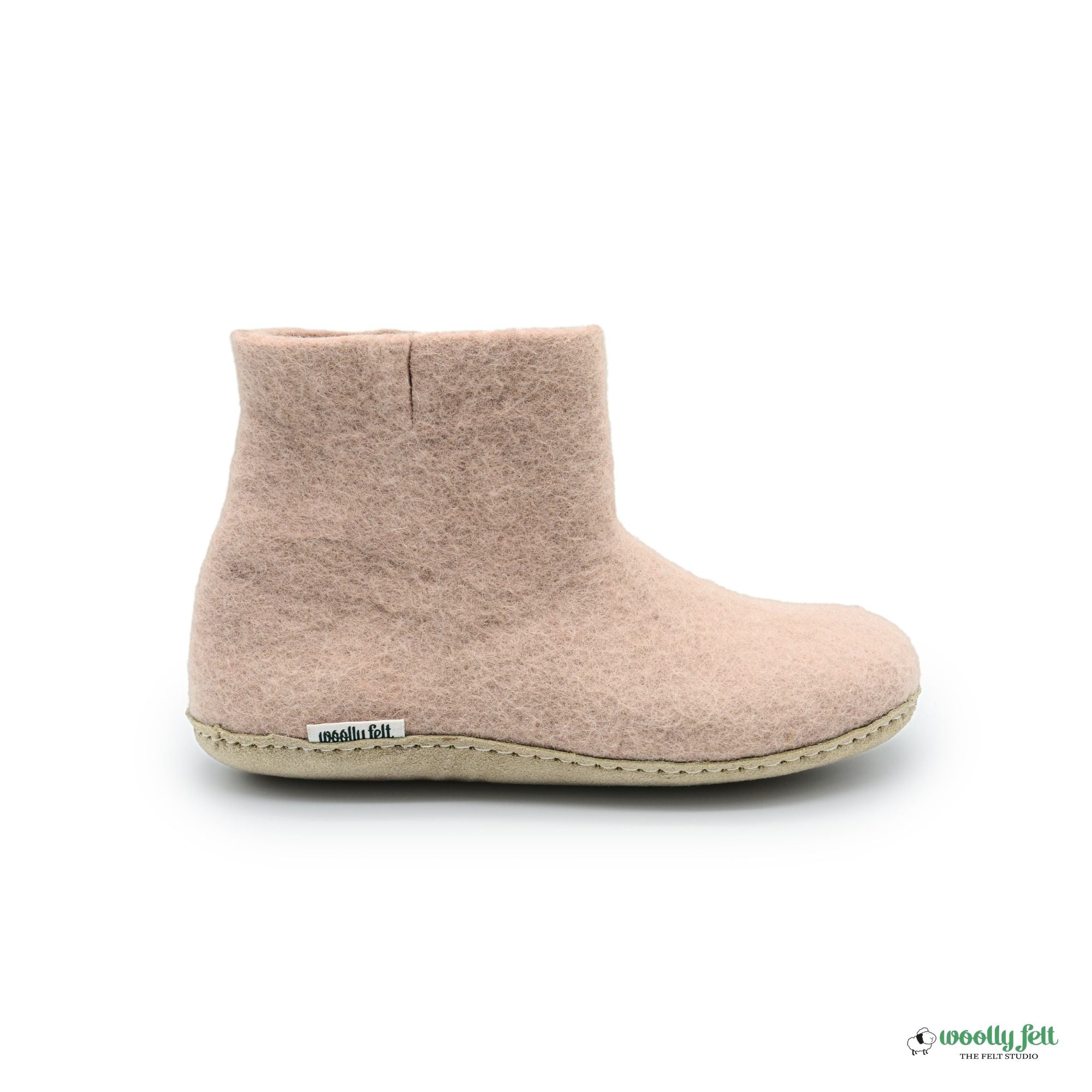 Rose Pink Handmade Wool Felt Indoor Boot with Leather Sole