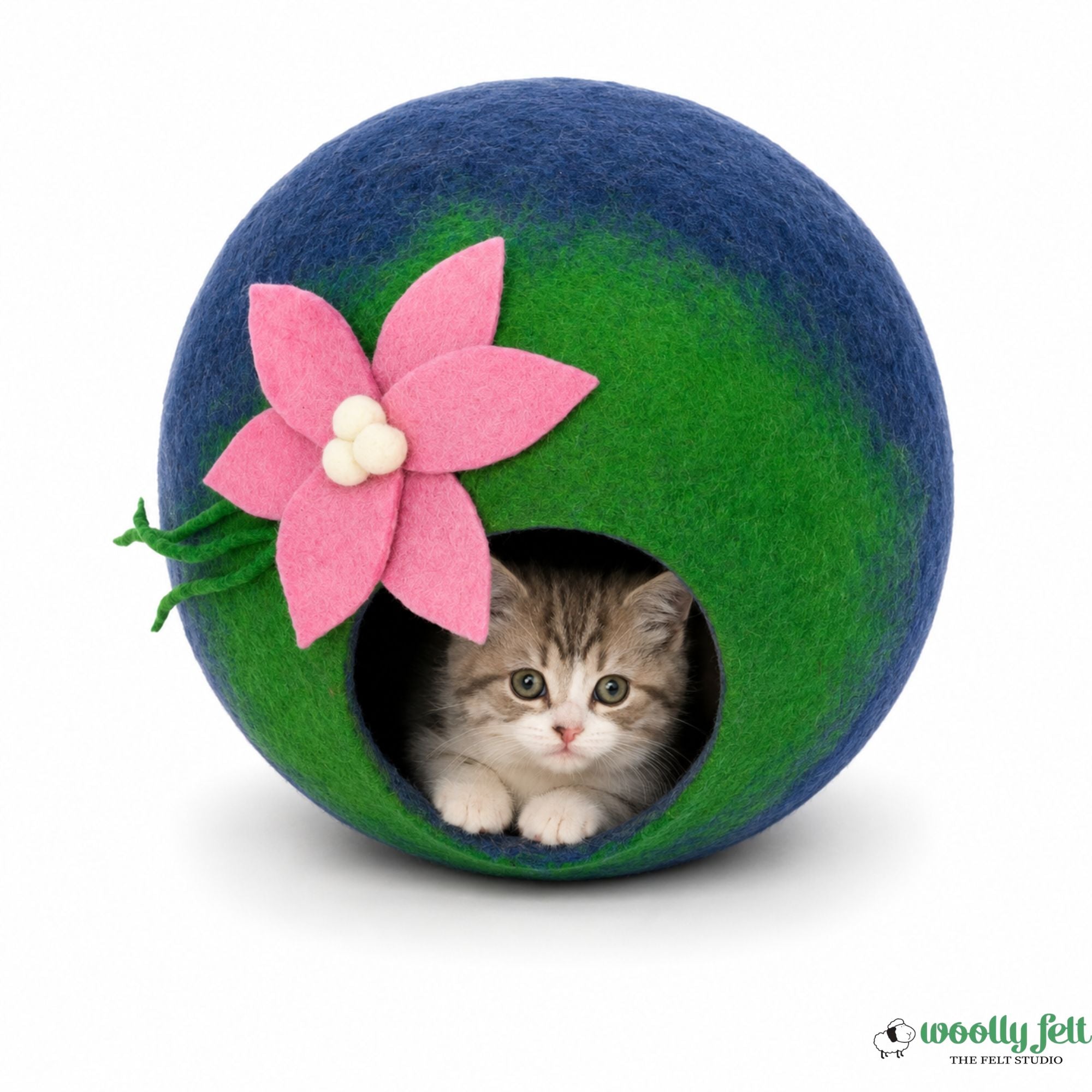 Lily Pond Wool Felt Cat Cave – Flower Pet House, Cozy Cat Dome