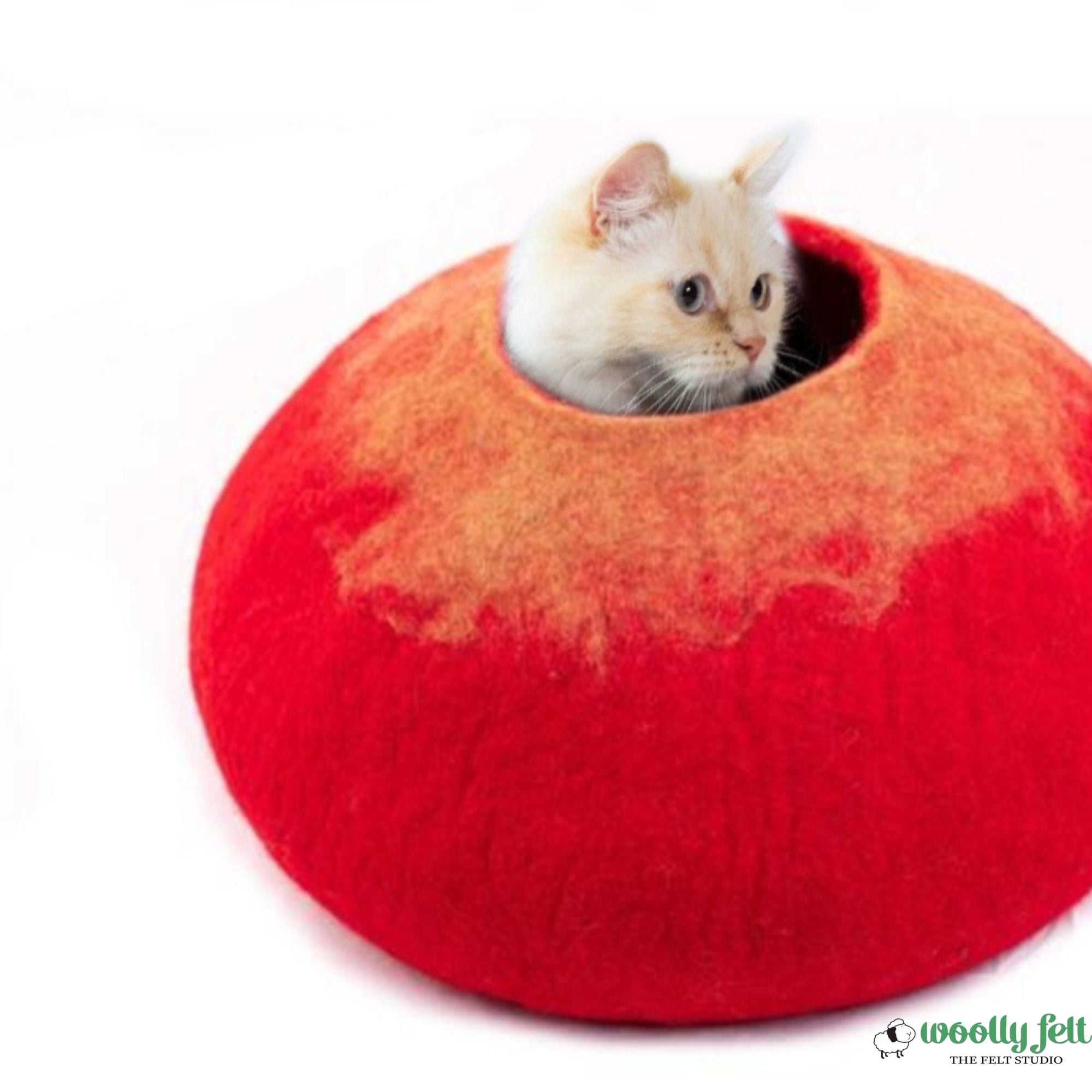 Red Ombre Felt Cat Cave- Wool Pet House- Cat House: Made Using 100% Pure Wool- Handmade Wool Felted Bed- Gifts For Pet And Pet Lovers