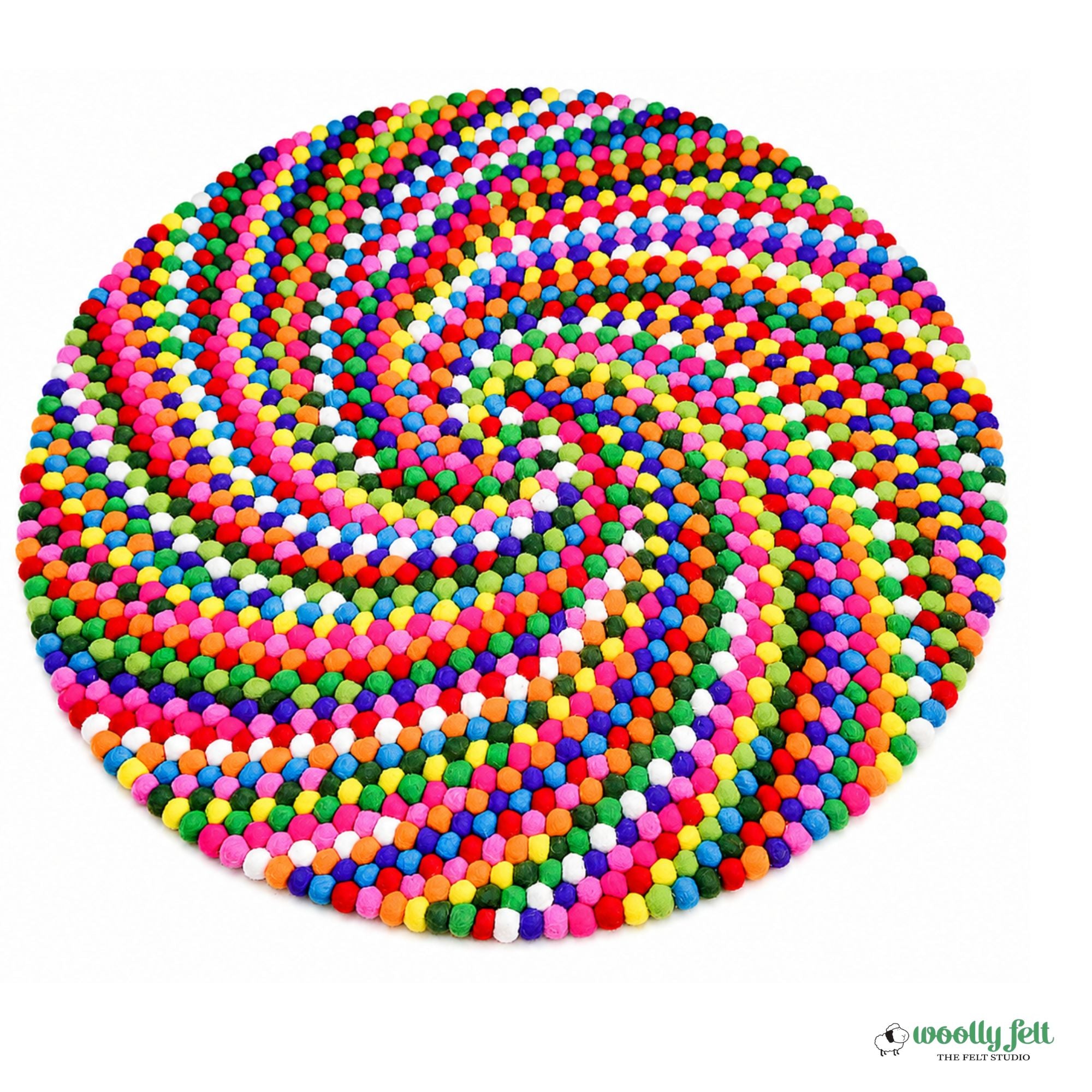 Handmade Rainbow Spiral Felt Ball Wool Round Area Rug