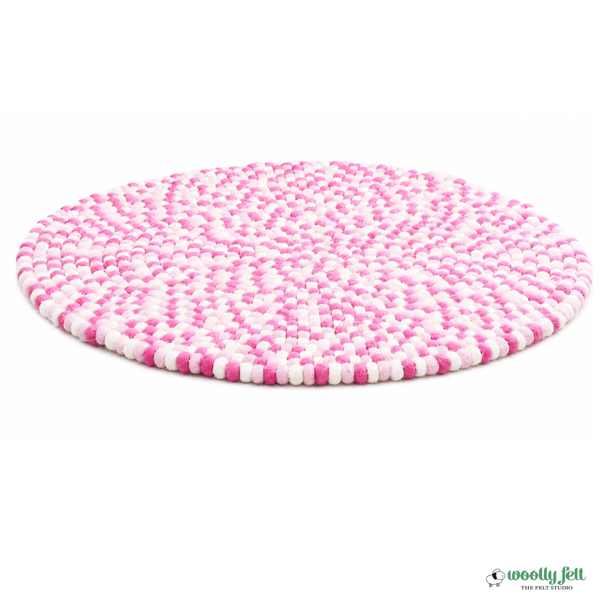 Handmade Pink Tone Felt Ball Wool Round Area Rug