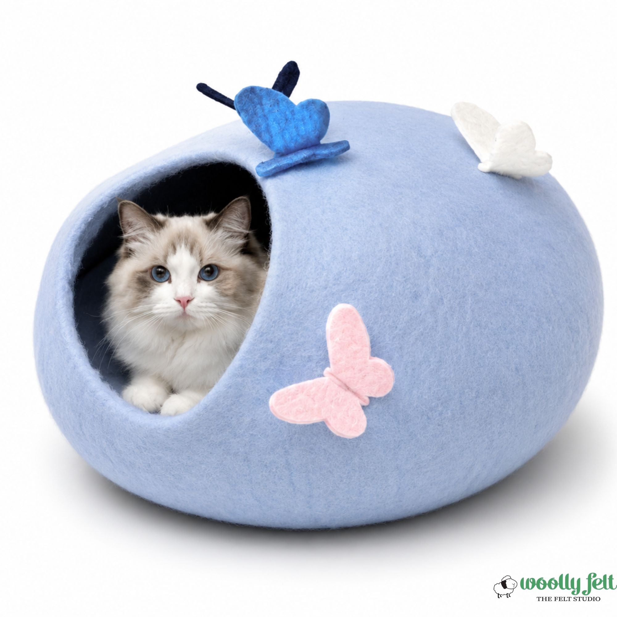Wool Felt Butterfly Cat Cave Bed - Handmade Cat House - Premium Felt - Free From Toxic Chemicals - Kitty Warmer - Gift For Pets