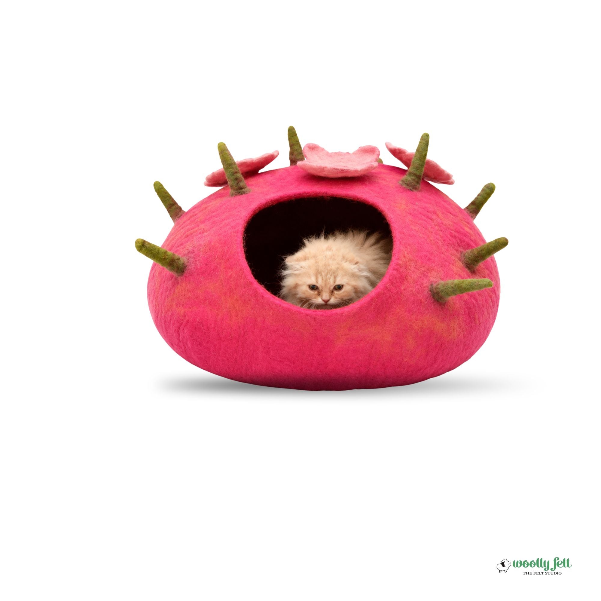 Pink Toadstool Felt Cat Cave Handmade Wool Cat House