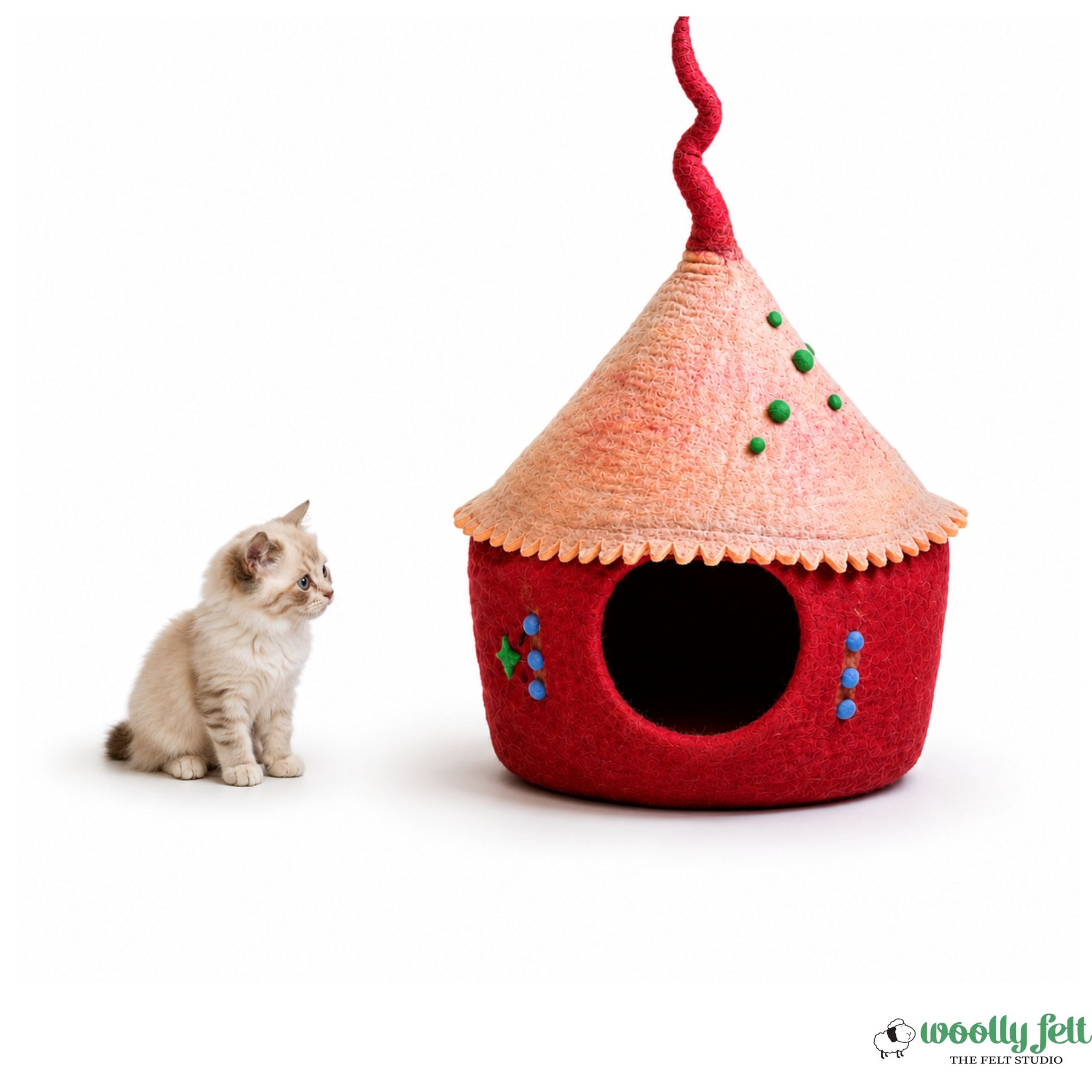 Pure Wool Designing Felt Cat Bed | Handmade Natural Wool Cat Cave for your Pet Safety and Security| Comfortable and Warm Pet Bed